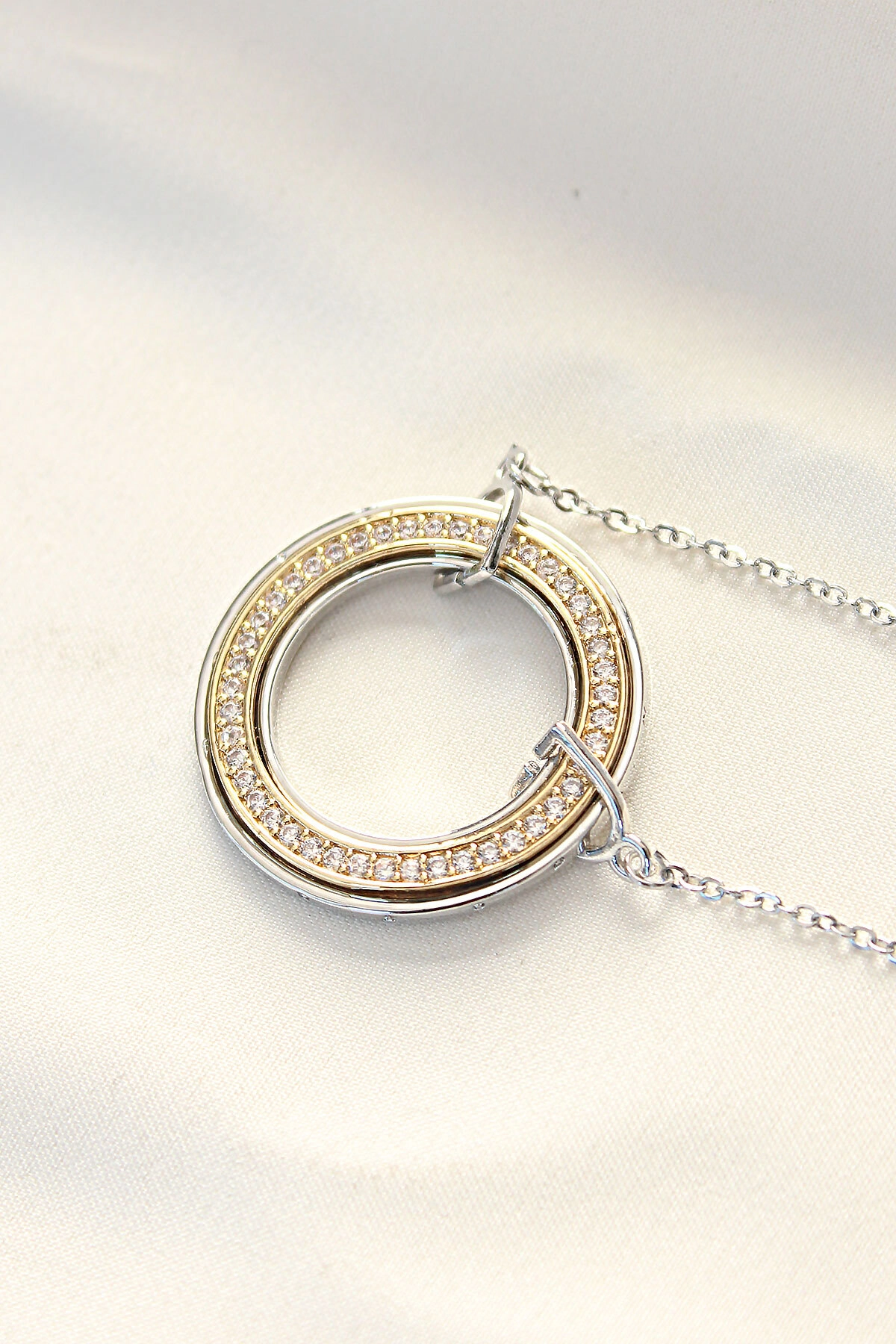 316L Çelik Zirkon Taşlı Çift Renkli Tifany Kolye-1