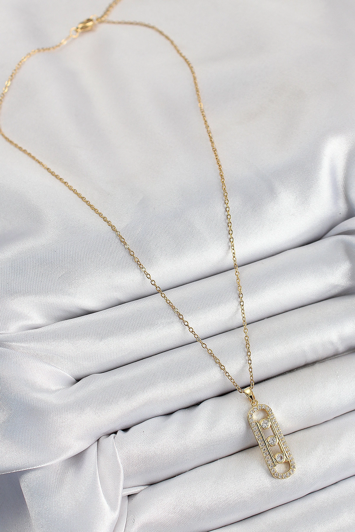 316L Çelik Zirkon Taşlı Messika Model Gold Renk Kadın Kolye-1