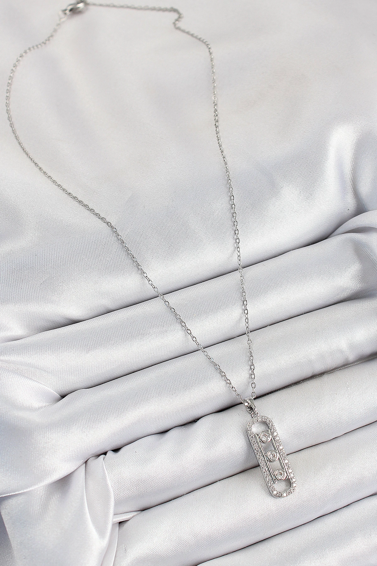 316L Çelik Zirkon Taşlı Messika Model Gümüş Renk Kadın Kolye-1