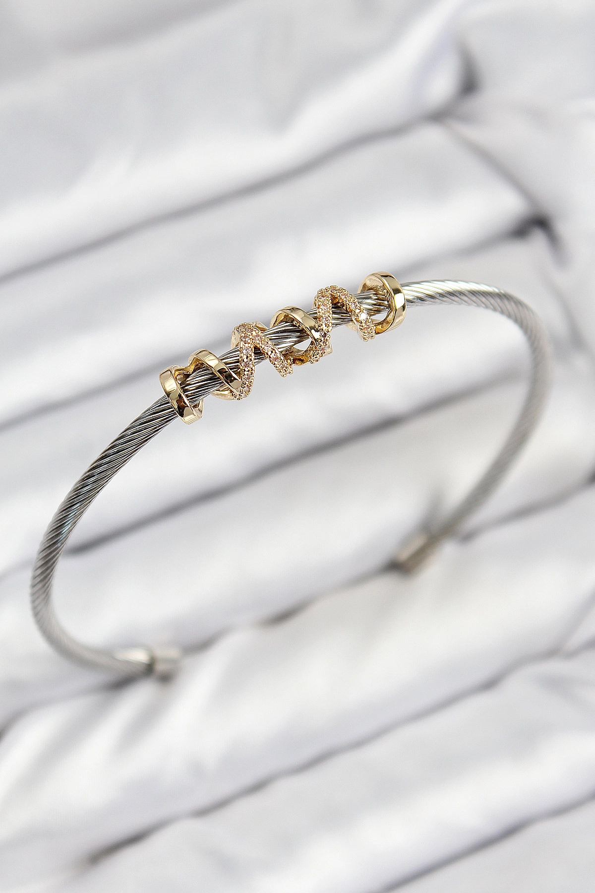 316L Çelik Zirkon Taşlı Model Gold Ve Gümüş Renk Kadın Bileklik-0