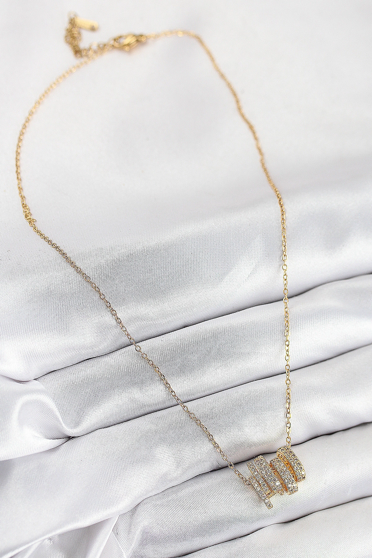 316L Çelik Zirkon Taşlı Sarmal Model Gold Renk Kadın Kolye-1