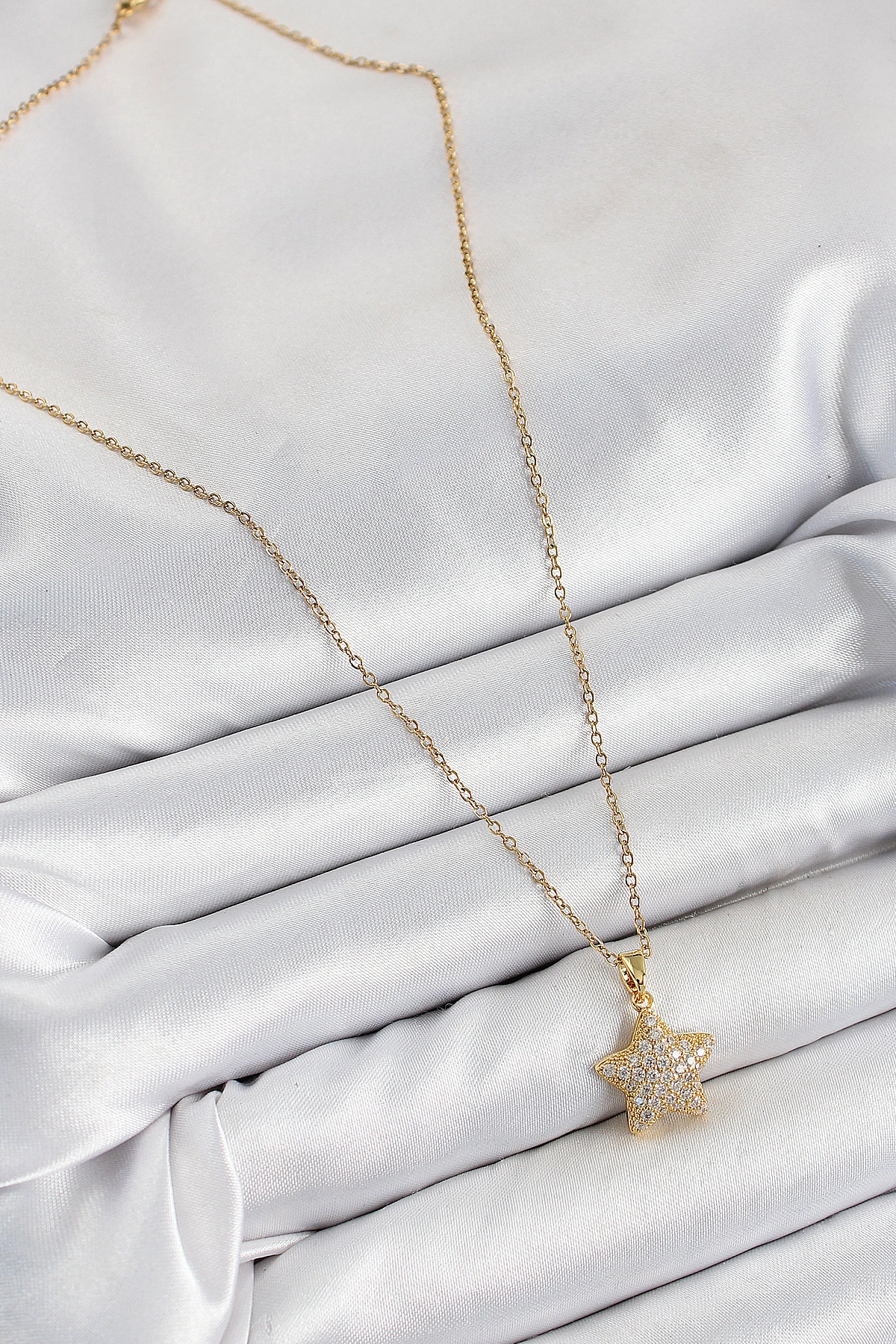 316L Çelik Zirkon Taşlı Yıldız Model Gold Renk Kadın Kolye-1