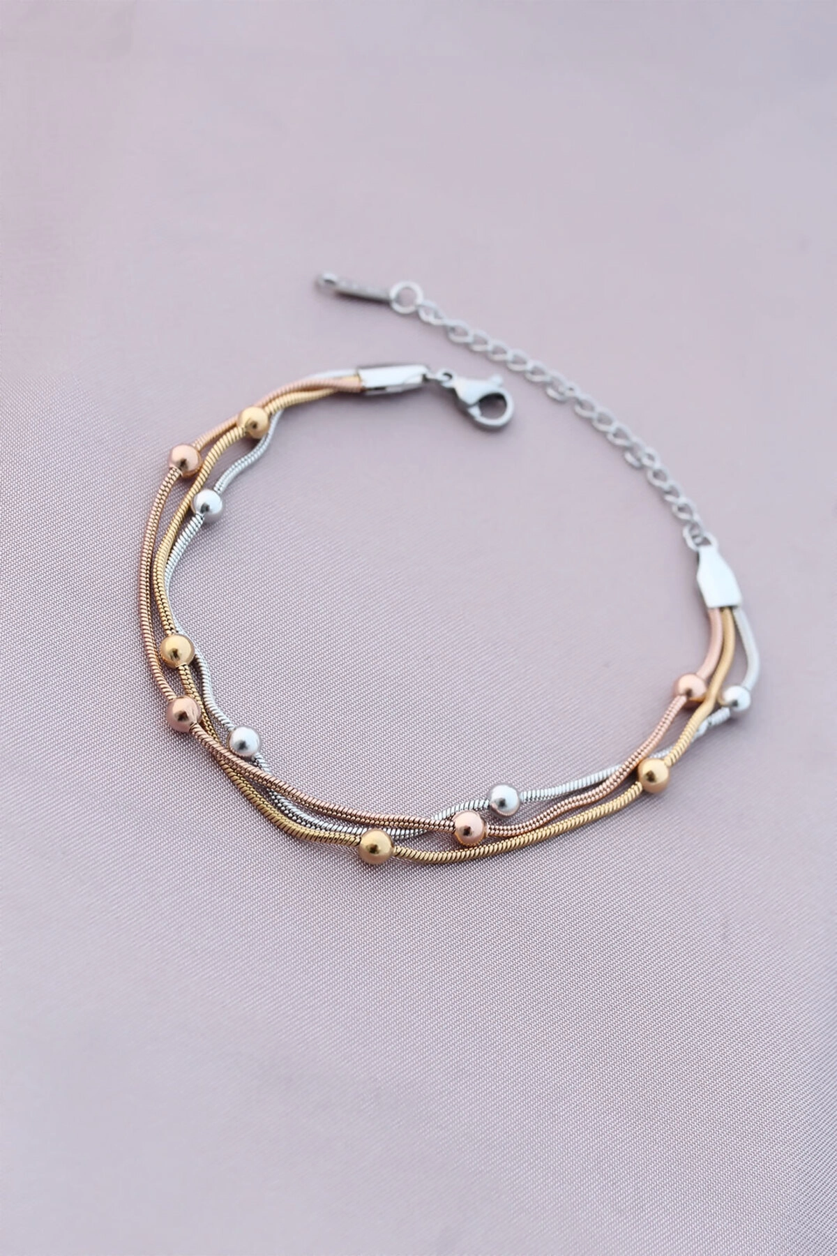 316L Kararmaz Çelik Gümüş Renk Top Zincirli Kadın Bileklik-0