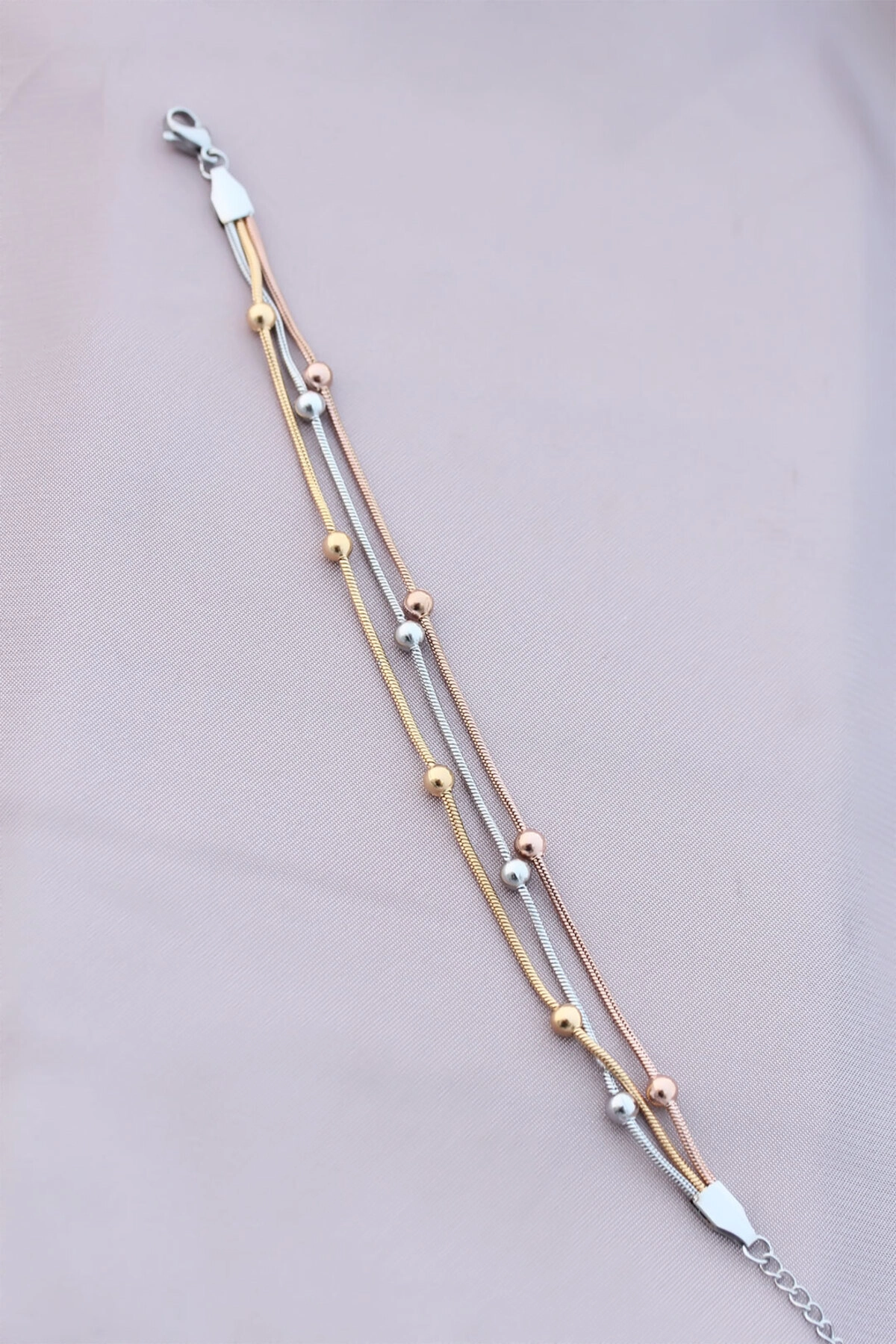 316L Kararmaz Çelik Gümüş Renk Top Zincirli Kadın Bileklik-1