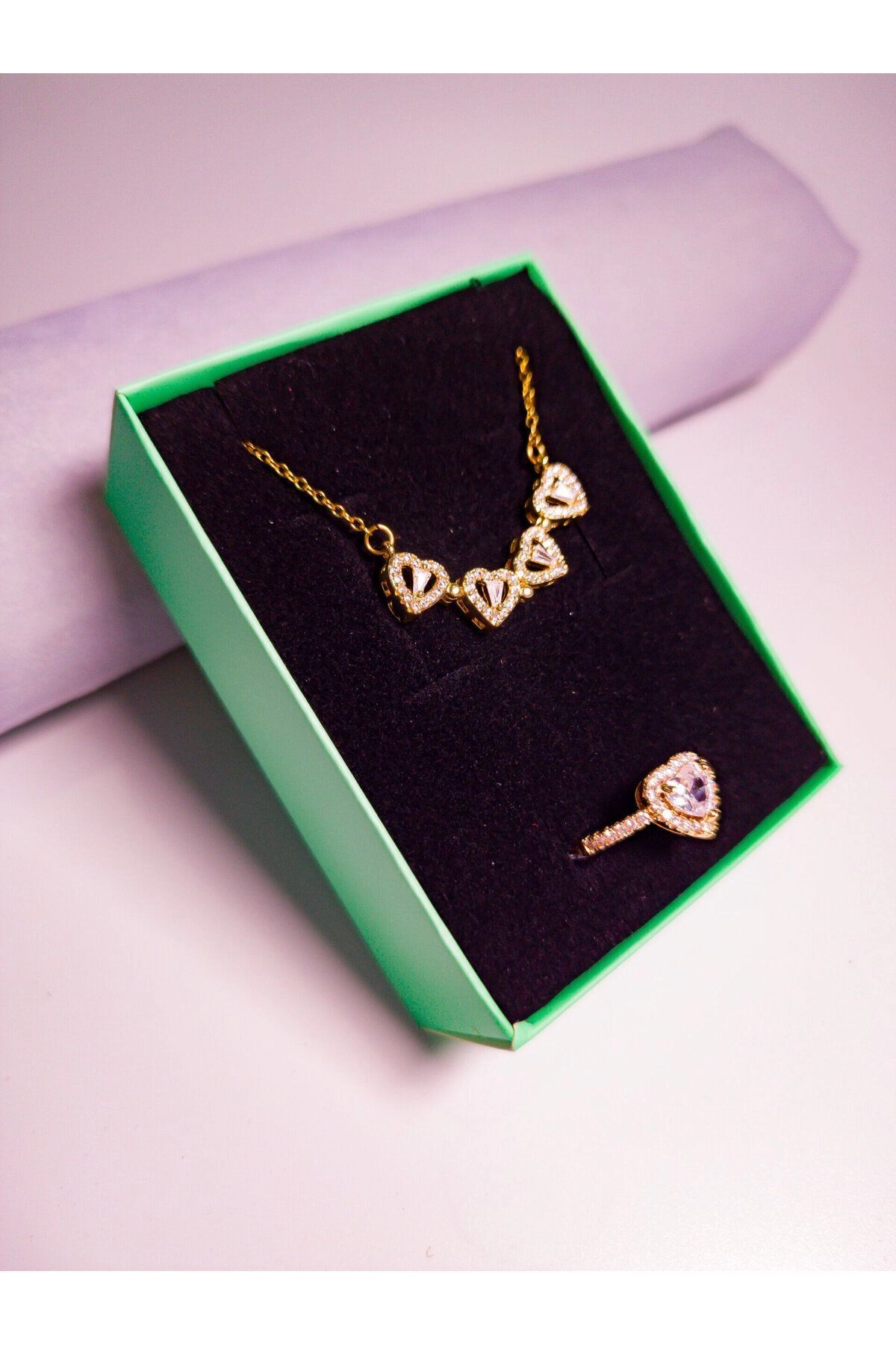 4 Kalpli Açılır Kolye Zirkon Taşlı Yüzük Set | 316l Çelik - Kararmaz | Hediye Kadın-4