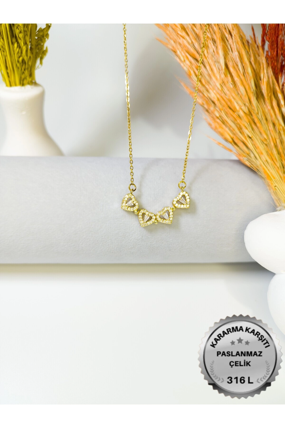 4 Kalpli Yonca Kolye | Açılır - Kapanır - Mıknatıslı | 316l Çelik - Kararmaz | Hediye Kadın-3