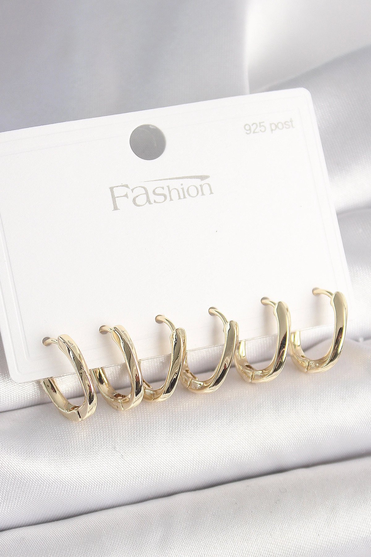 925 Ayar Gümüş Çivi Pirinç Gold Renk Oval Halka Model Kadın Küpe Seti-0