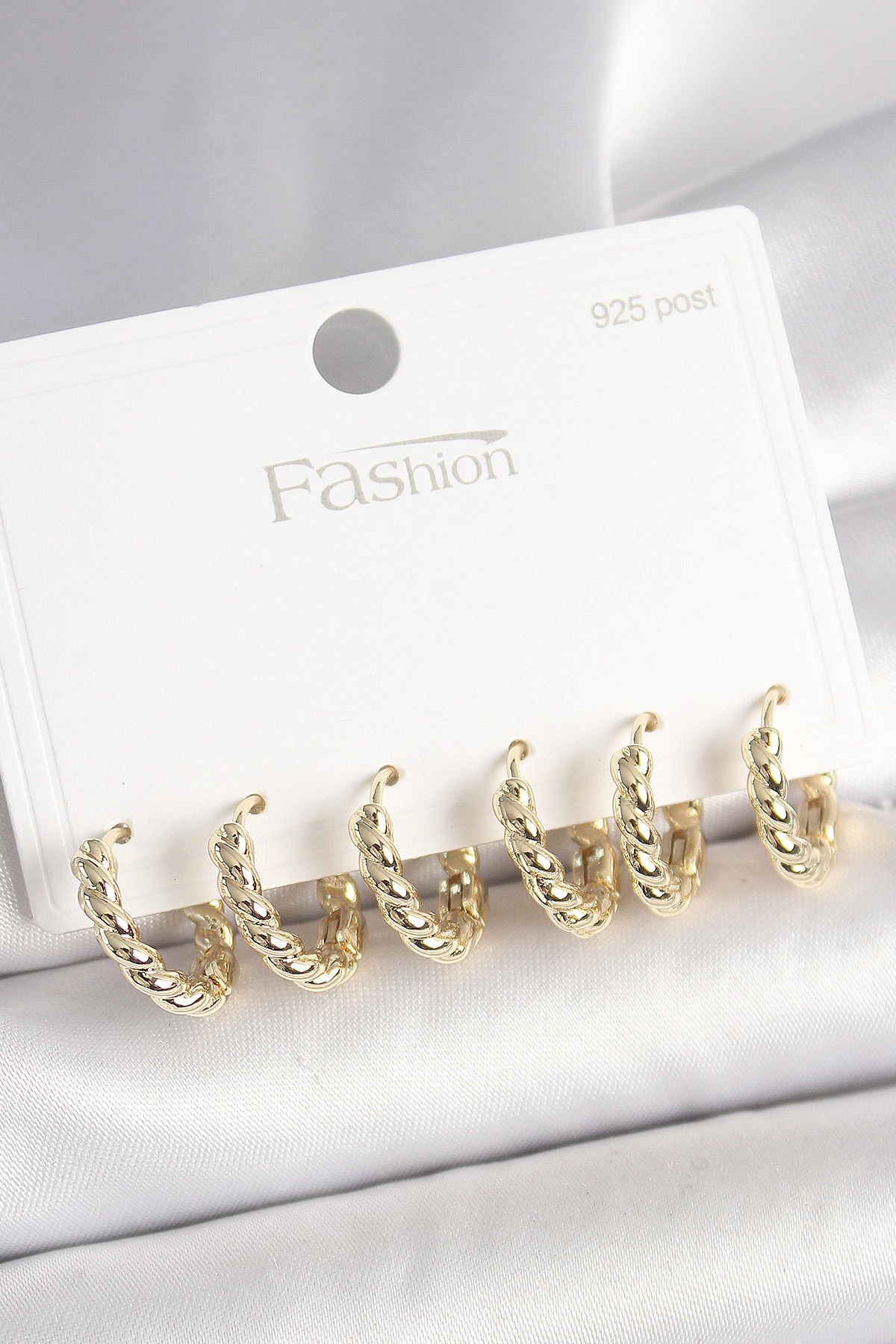 925 Ayar Gümüş Çivi Pirinç Gold Renk Sarmal Halka Model Kadın Küpe Seti-0