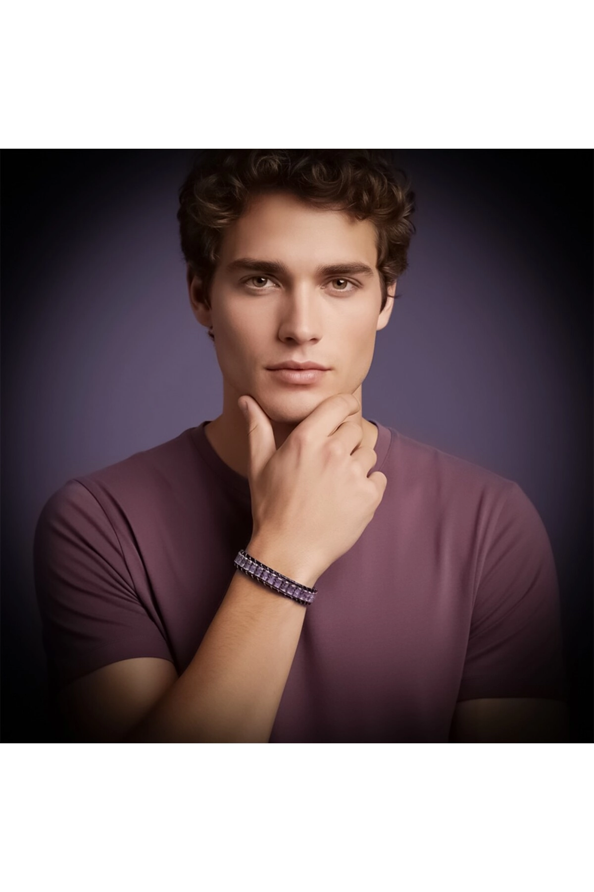 Ametist Hematit Çelik Örgülü Deri Bileklik-1