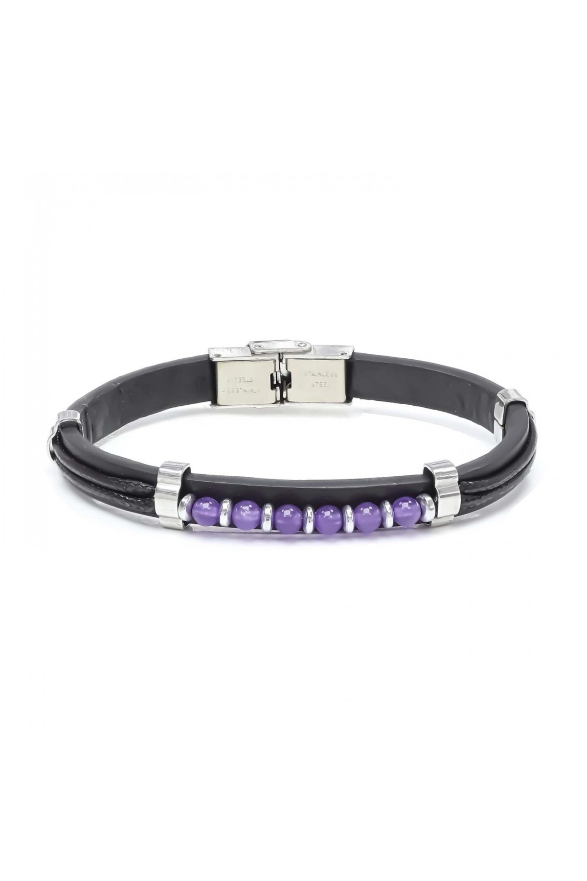 Ametist Taşlı Deri Bileklik-0