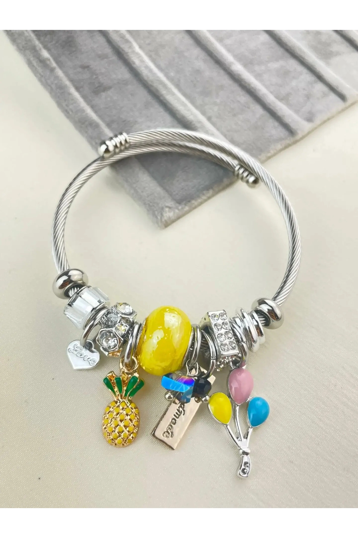 Ananas Charm Bileklik Çelik Silver | 316l Çelik - Kararmaz | Hediye Kadın-3