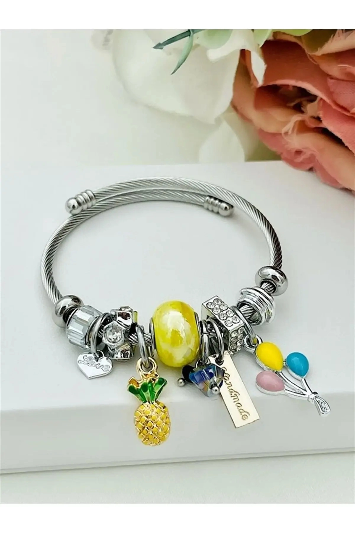 Ananas Charm Bileklik Çelik Silver | 316l Çelik - Kararmaz | Hediye Kadın-5