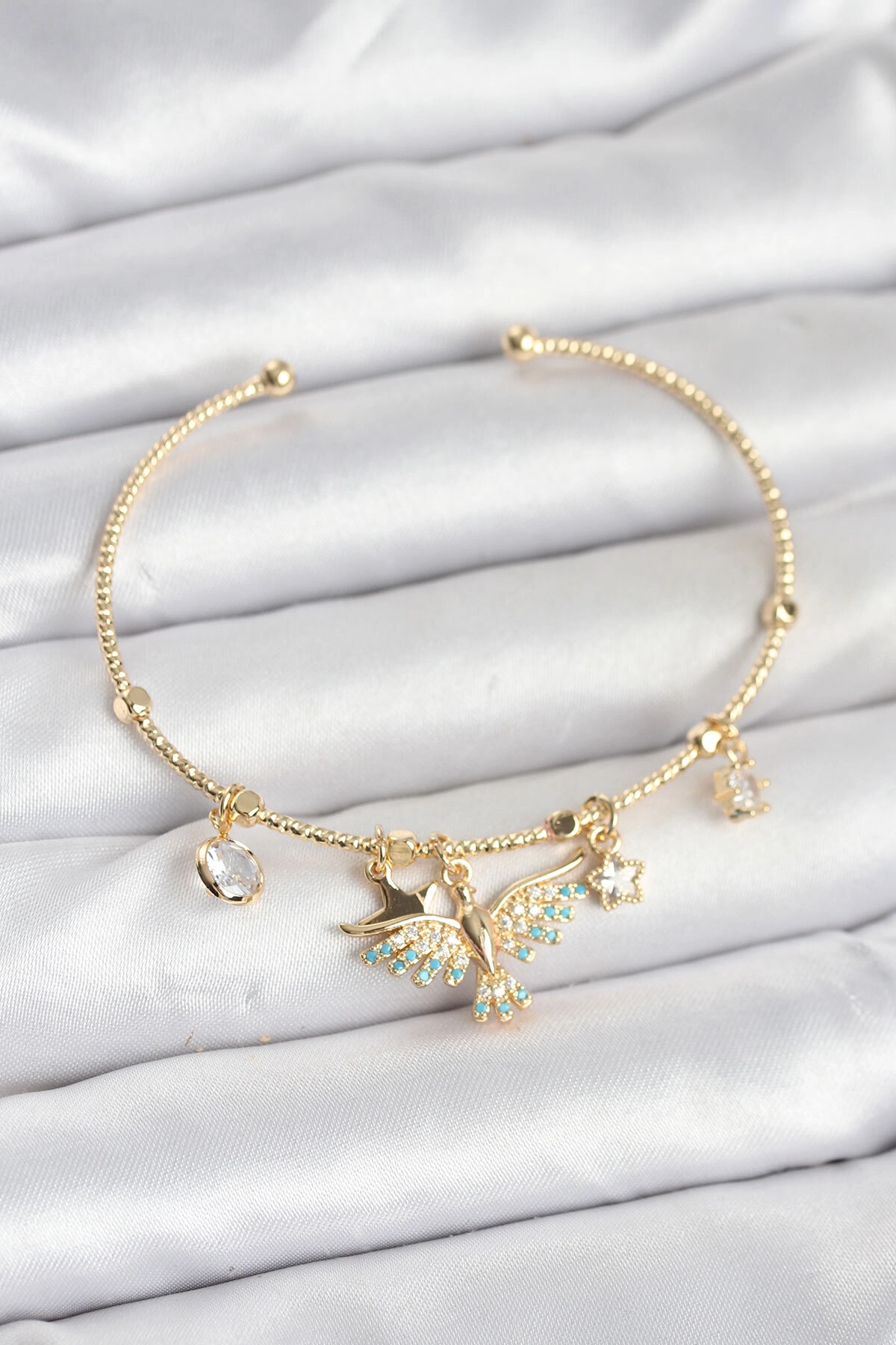 Anka Kuşu Charmlı Gold Renk Pirinç Kadın Bileklik-0