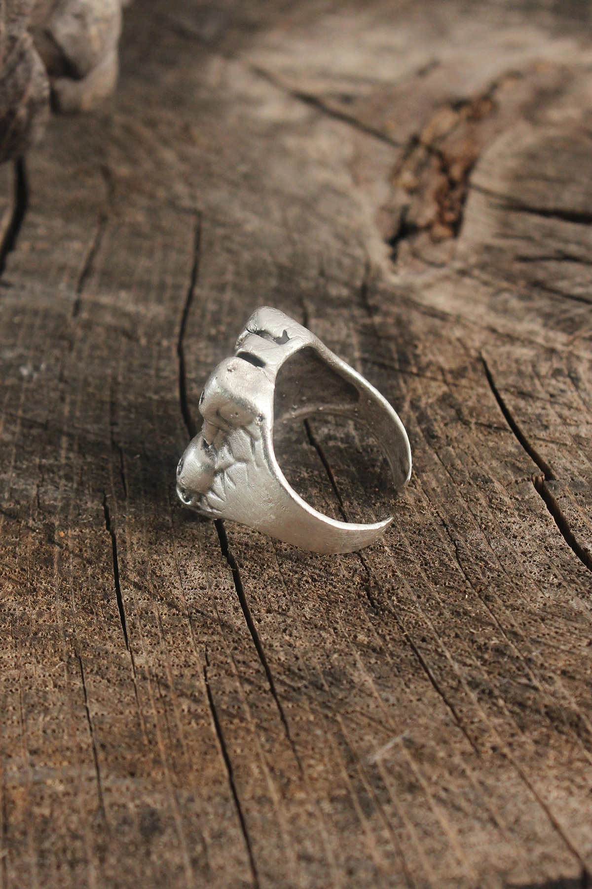 Antik Gümüş Renk Haç Kuru Kafa İşleme Ayarlanabilir Erkek Yüzük-1