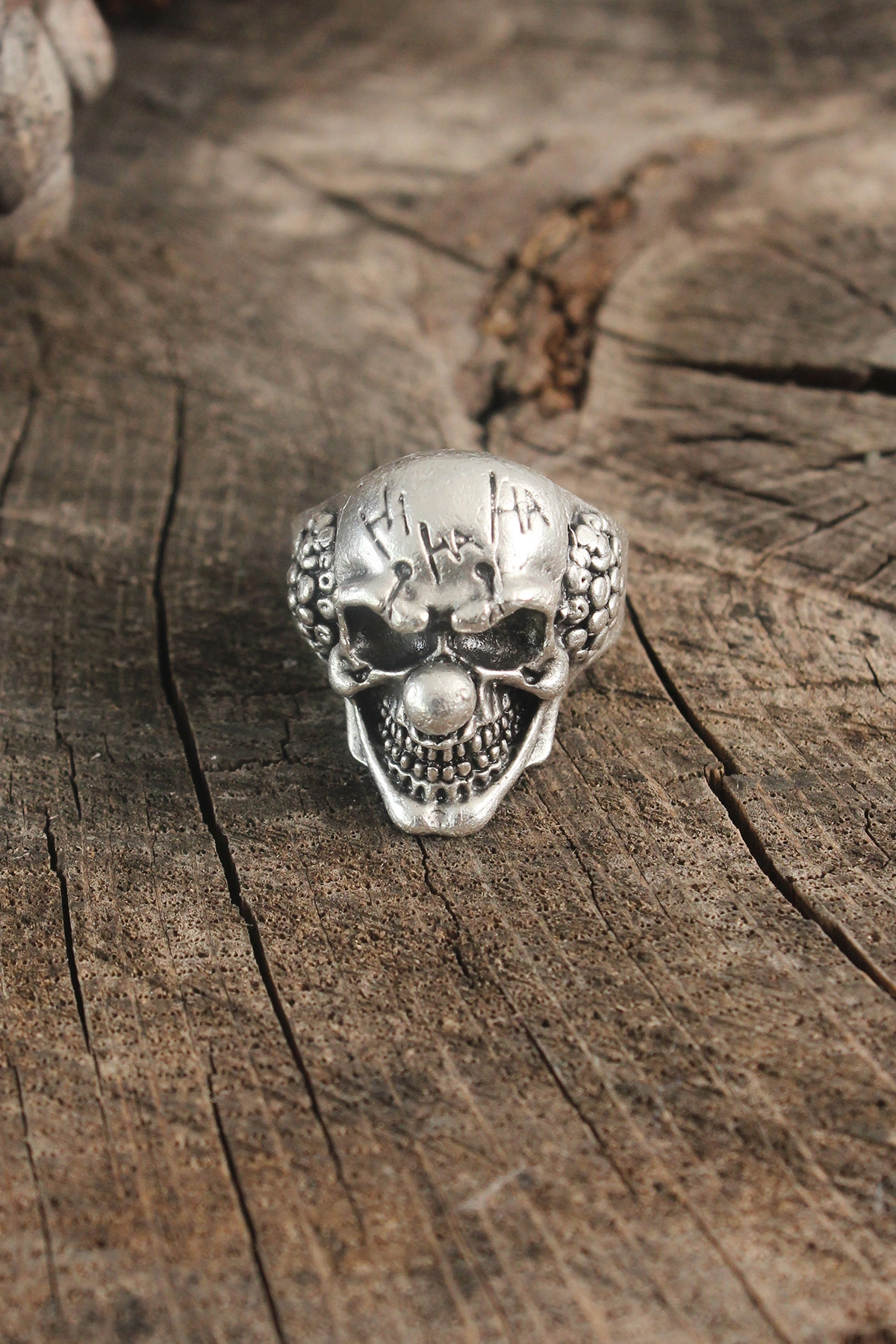 Antik Gümüş Renk Palyaço Model Ayarlanabilir Erkek Yüzük-0