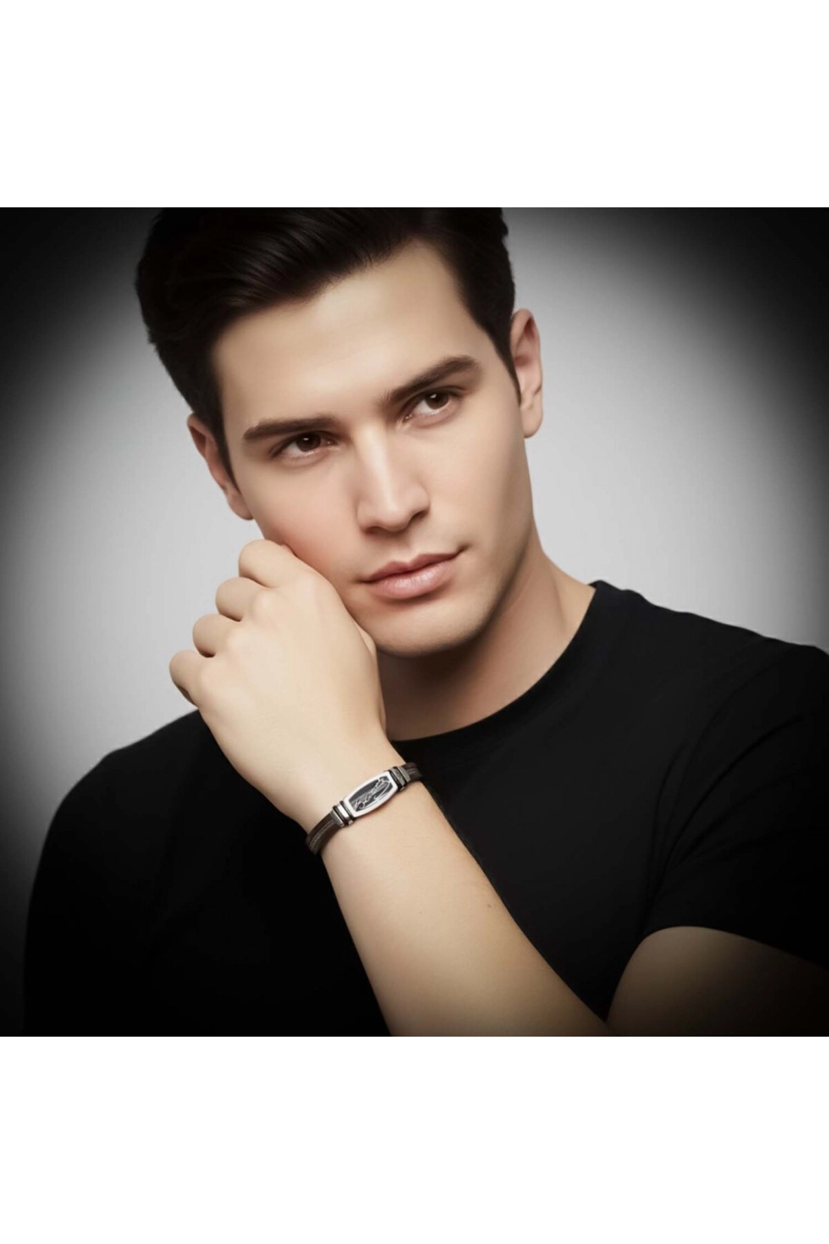 Atatürk İmzalı Çelik Halatlı Erkek Deri Bileklik-1