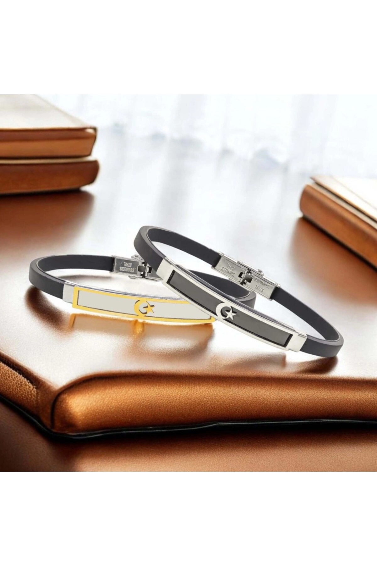 Ay Yıldız Türk Bayrağı Desenli Çelik Bileklik-4