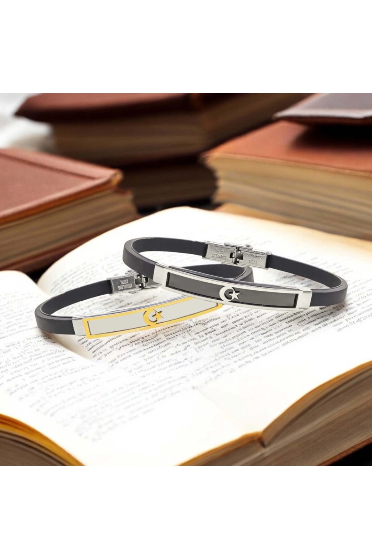 Ay Yıldız Türk Bayrağı Desenli Çelik Bileklik-5