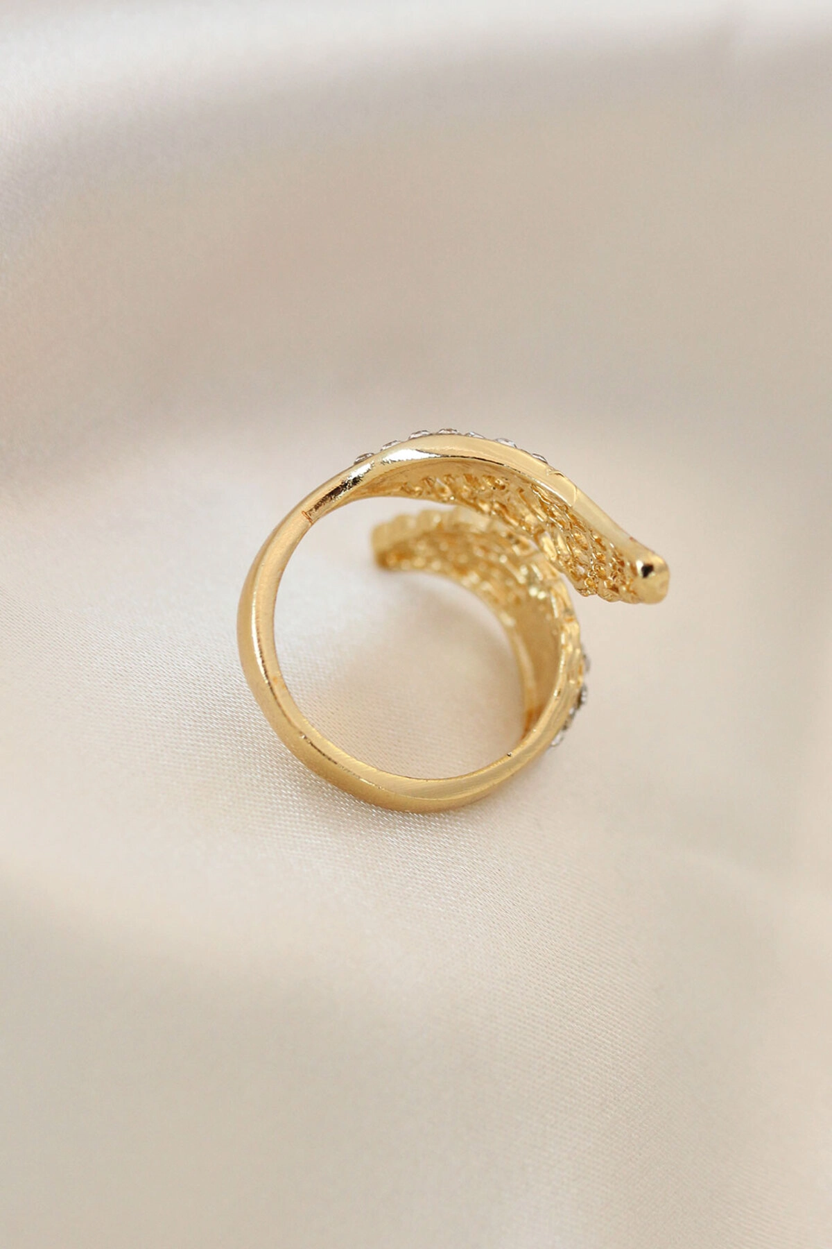 Ayarlamalı Gold Renk Metal Zirkon Taşlı Kanat Yüzük-1