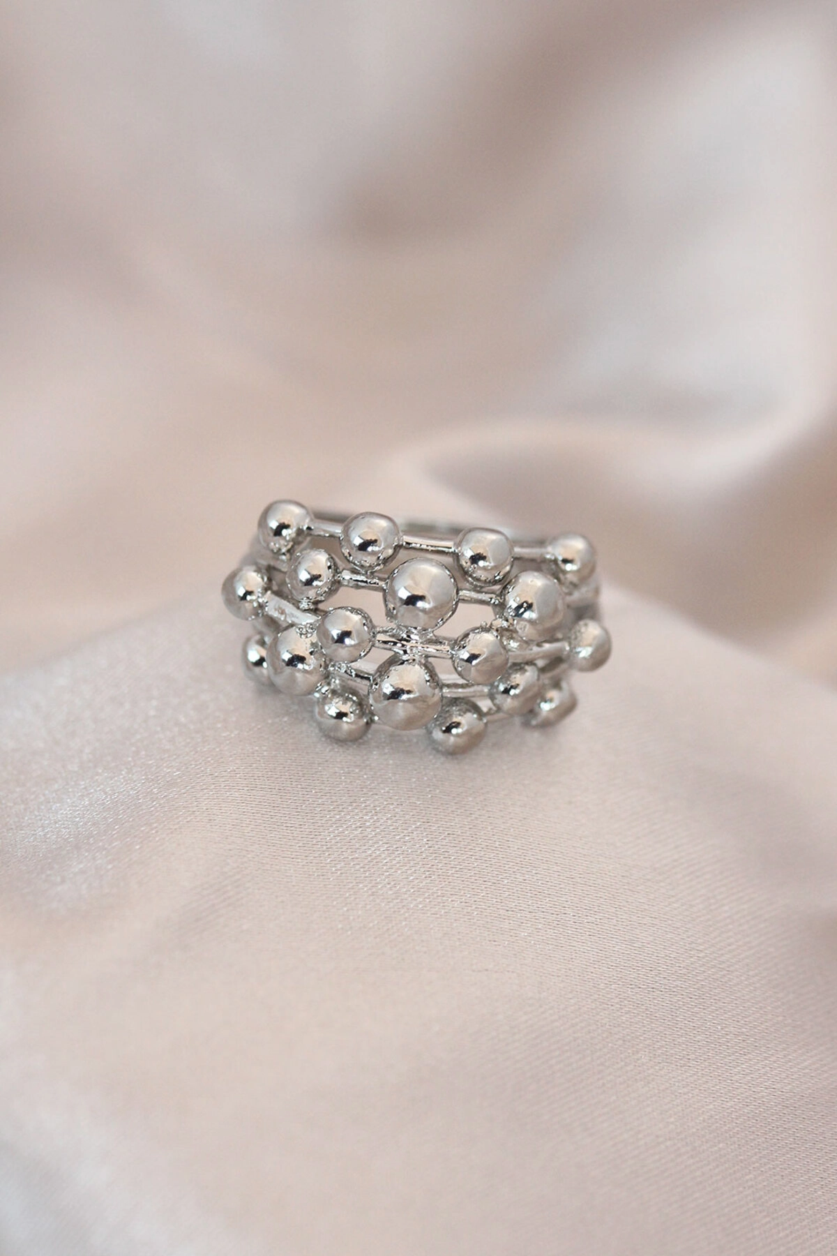 Ayarlamalı Silver Renk Metal Bombeli Boluncuk Model Yüzük-0