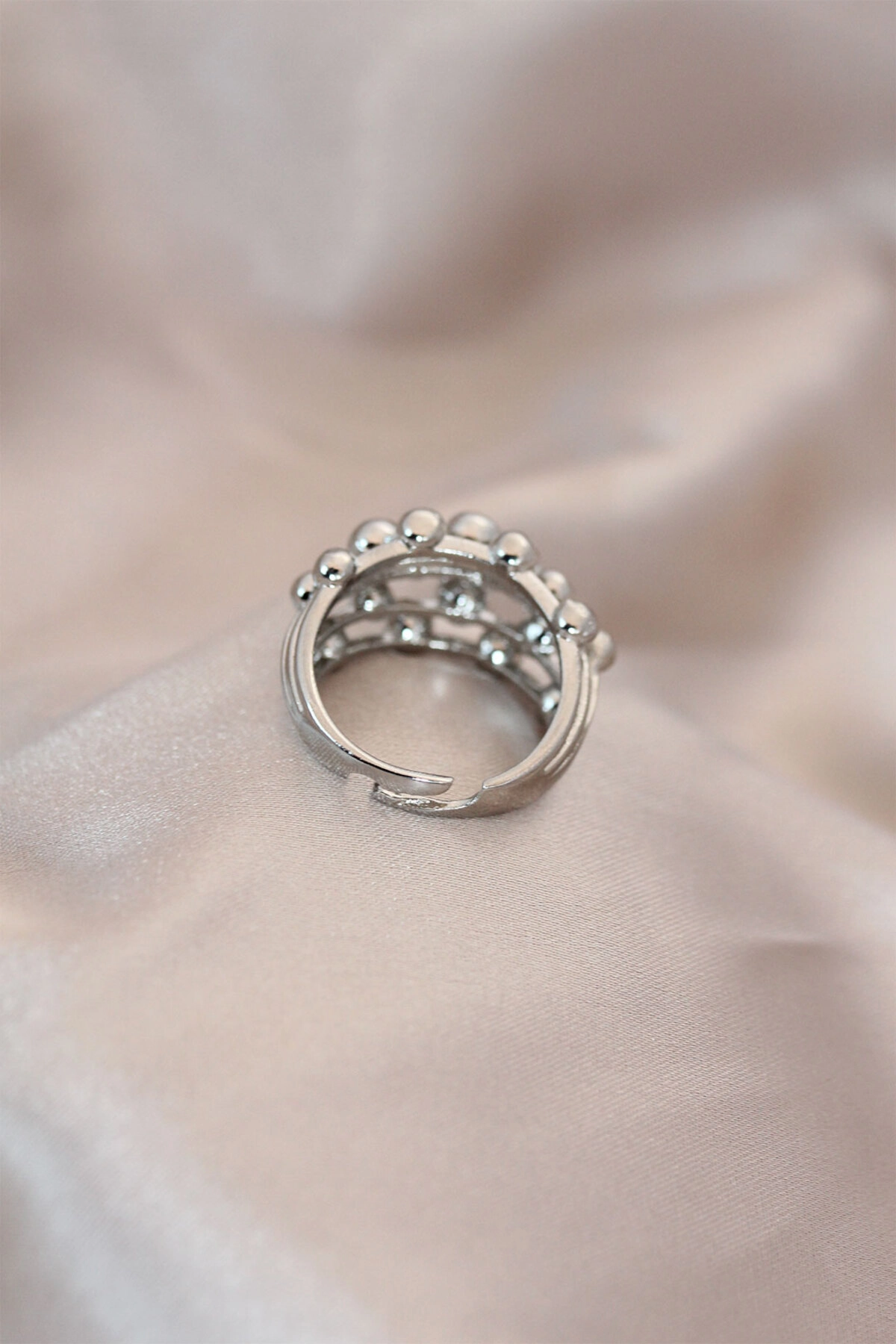 Ayarlamalı Silver Renk Metal Bombeli Boluncuk Model Yüzük-1