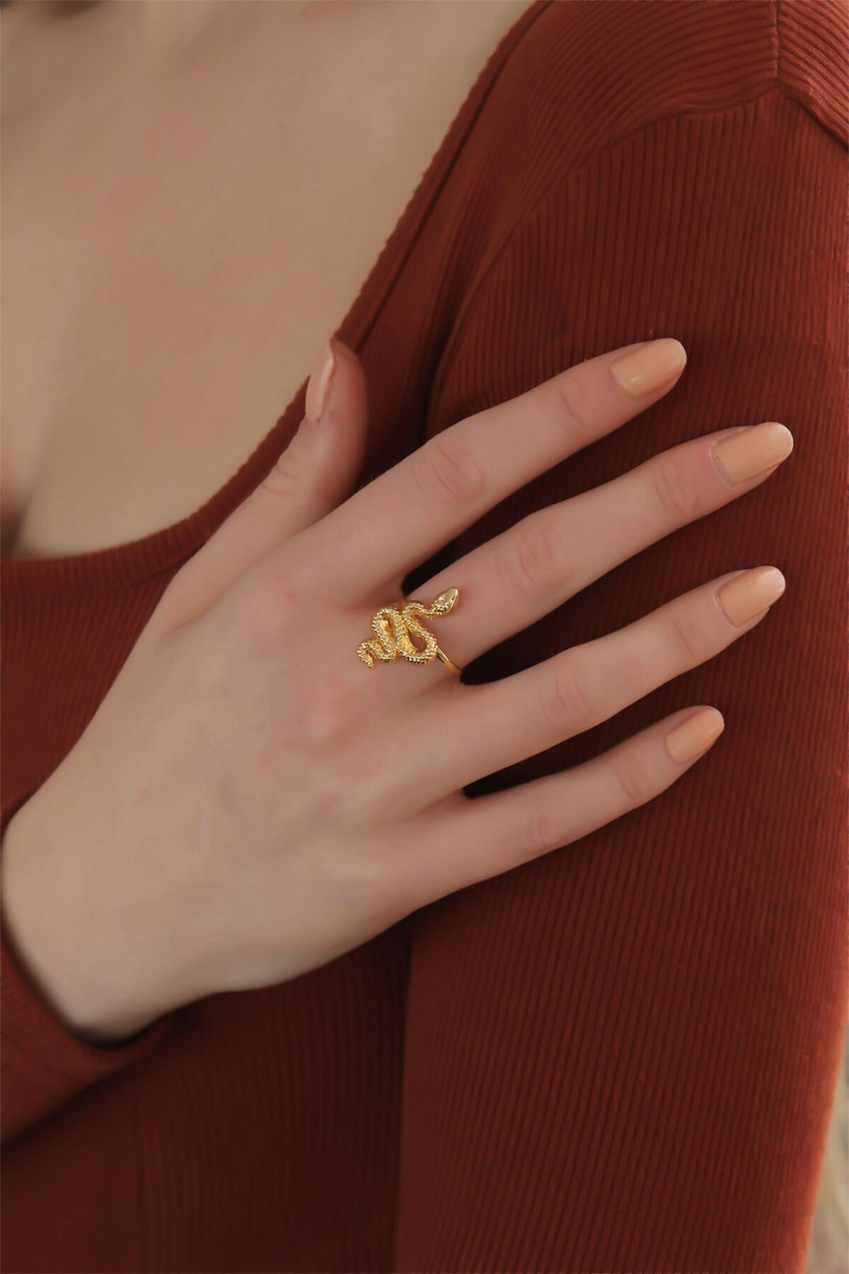 Ayarlanabilir Altın Renk Yılan Yüzük-0