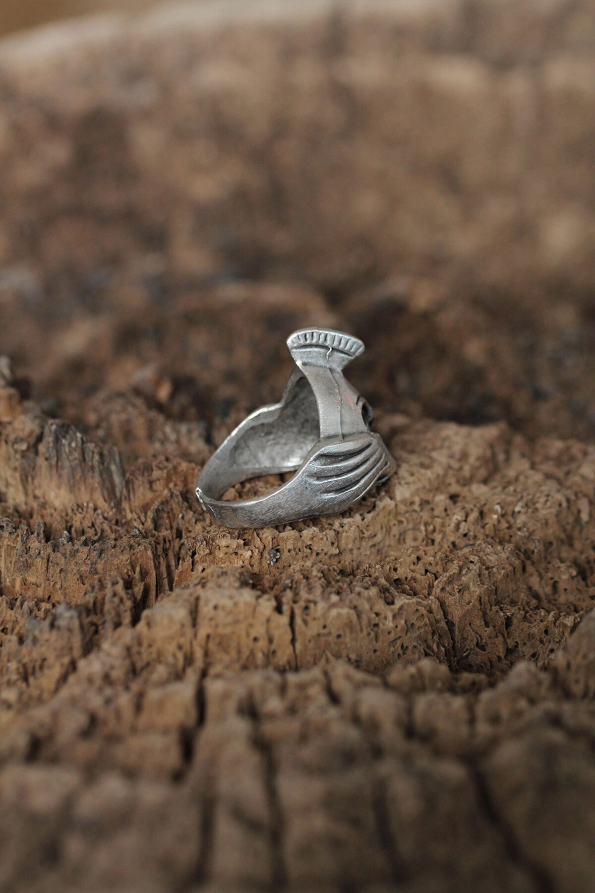 Ayarlanabilir Miğferli Kuru Kafa Tasarımlı Erkek Yüzük-1