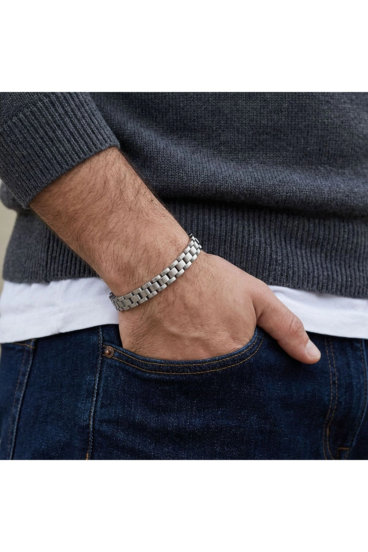 Beyaz Ful Çelik Bileklik - Beyaz-1