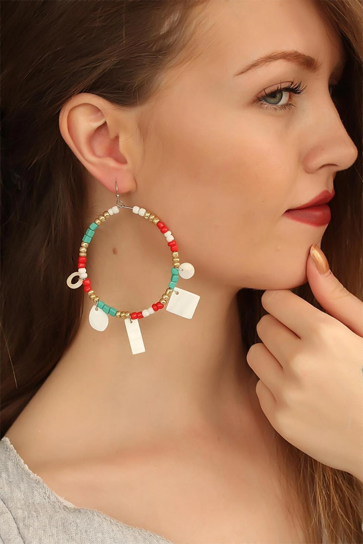 Boncuklu Halkalı Küpe-0