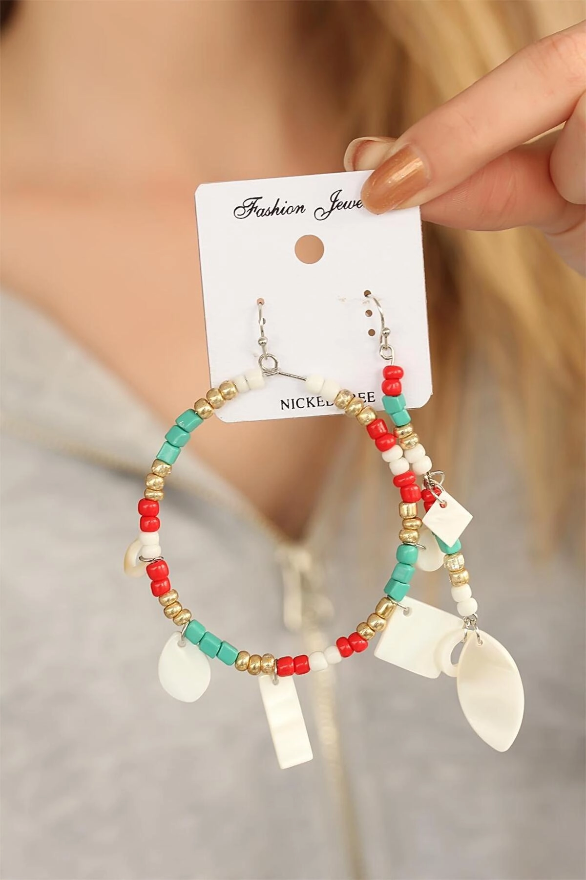 Boncuklu Halkalı Küpe-1