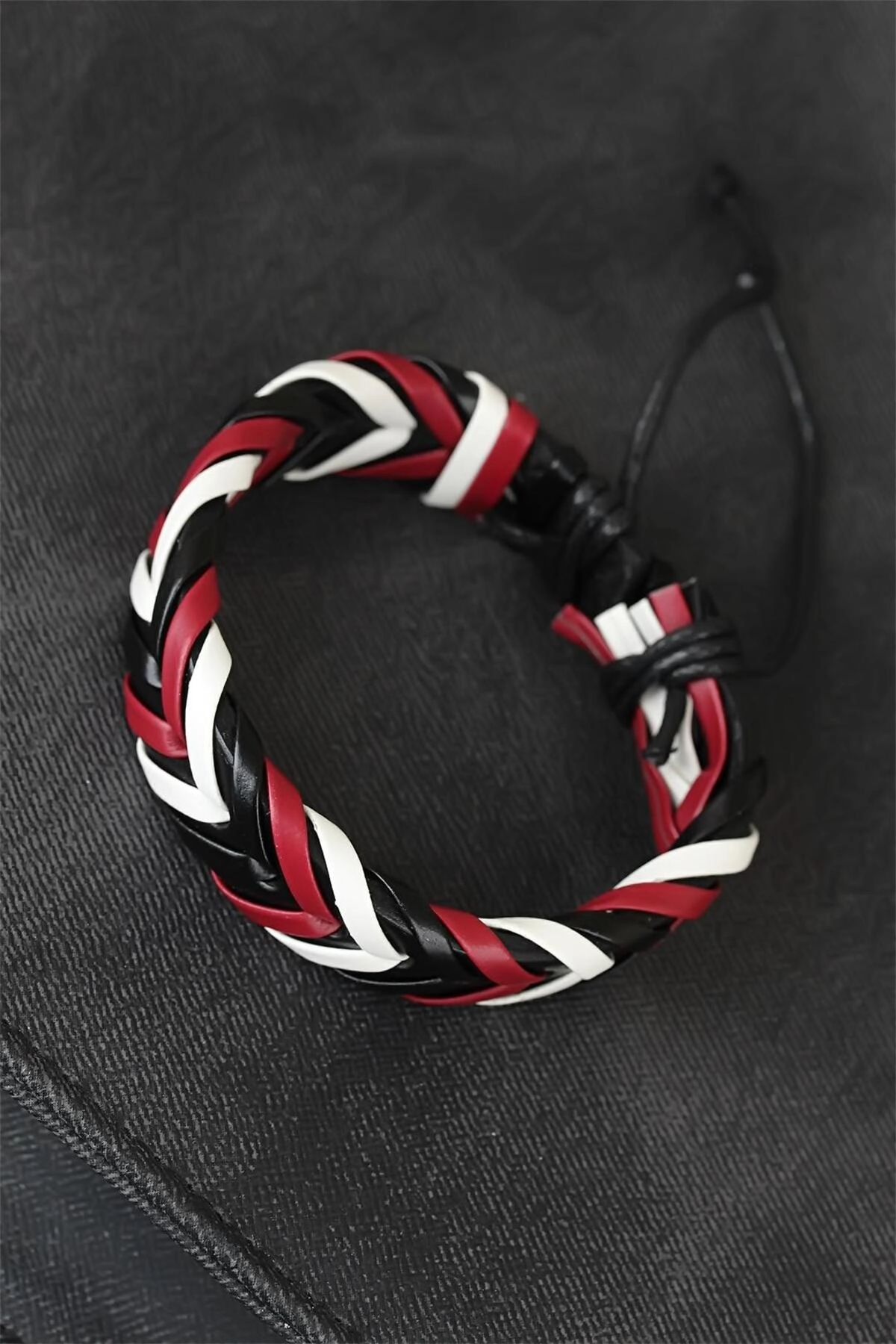 Bordo Beyaz Siyah Örgü Deri Erkek Bileklik-0