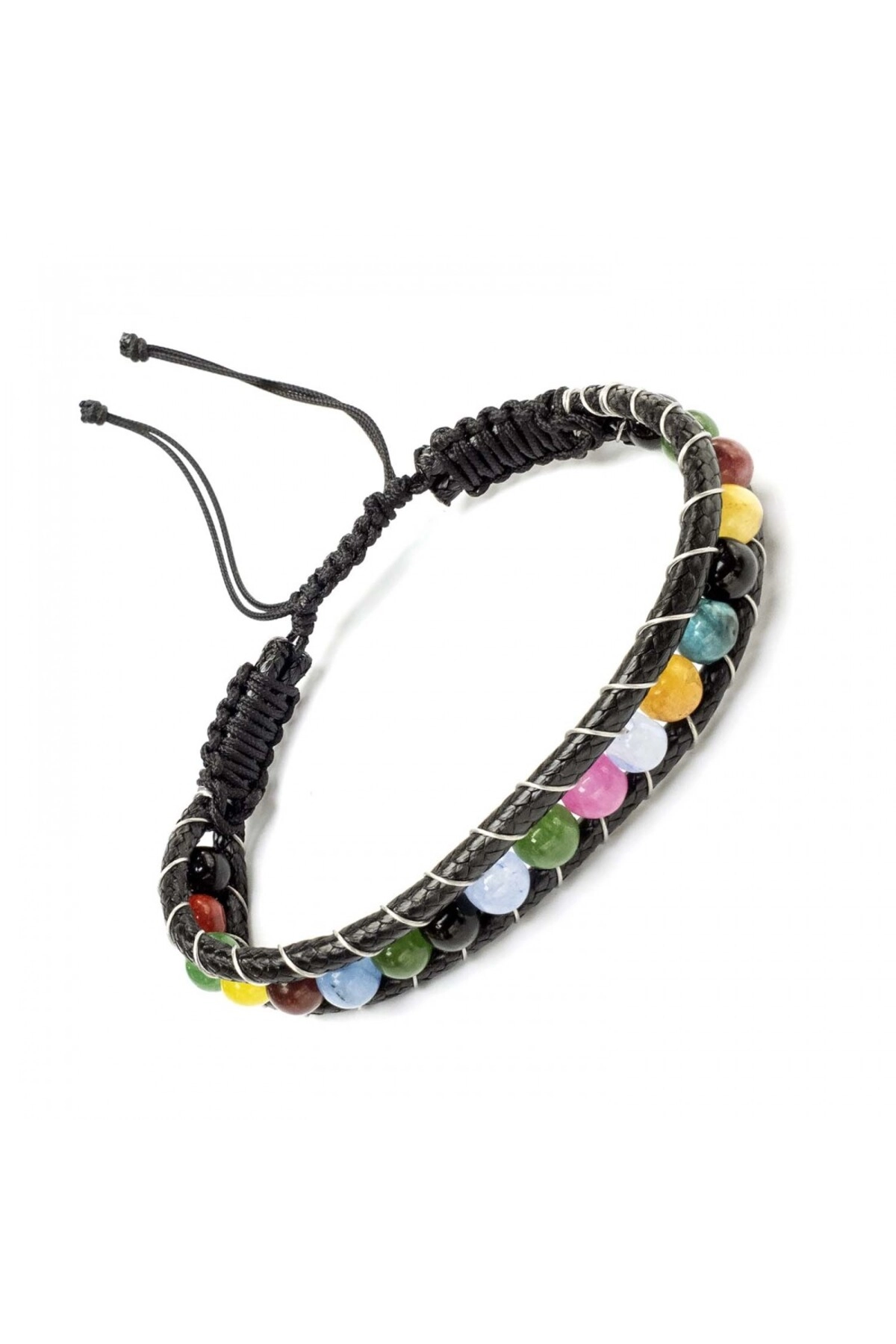 Çakra Doğaltaş Çelik Tel Örgülü Makrome Bileklik-0