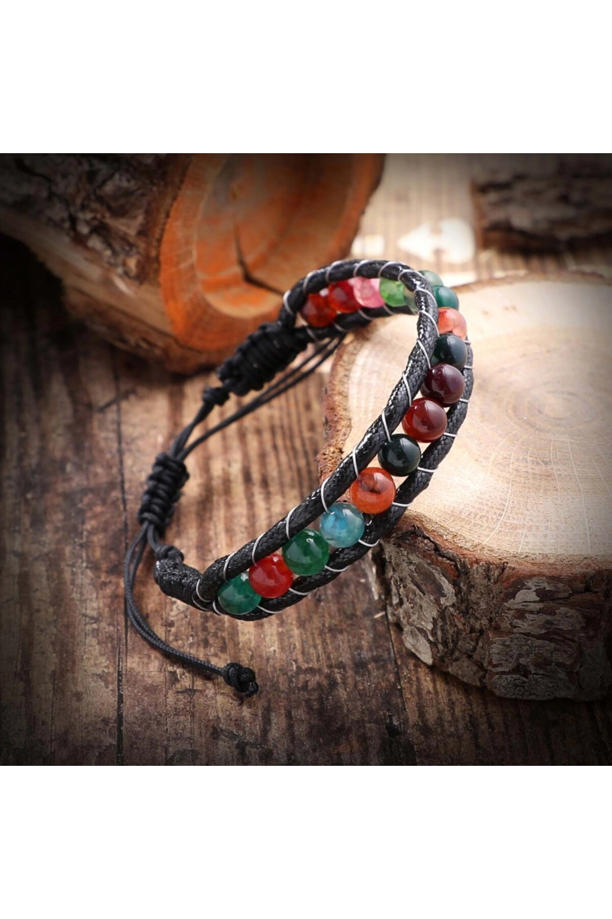 Çakra Doğaltaş Çelik Tel Örgülü Makrome Bileklik-1