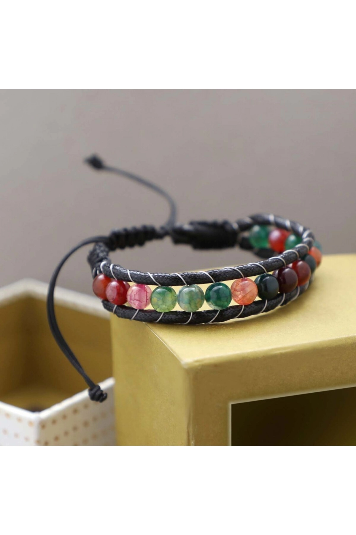 Çakra Doğaltaş Çelik Tel Örgülü Makrome Bileklik-2