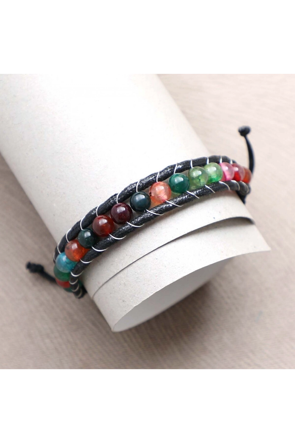 Çakra Doğaltaş Çelik Tel Örgülü Makrome Bileklik-3