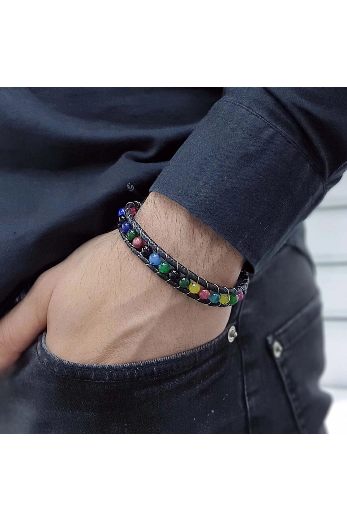 Çakra Doğaltaş Çelik Tel Örgülü Makrome Bileklik-4