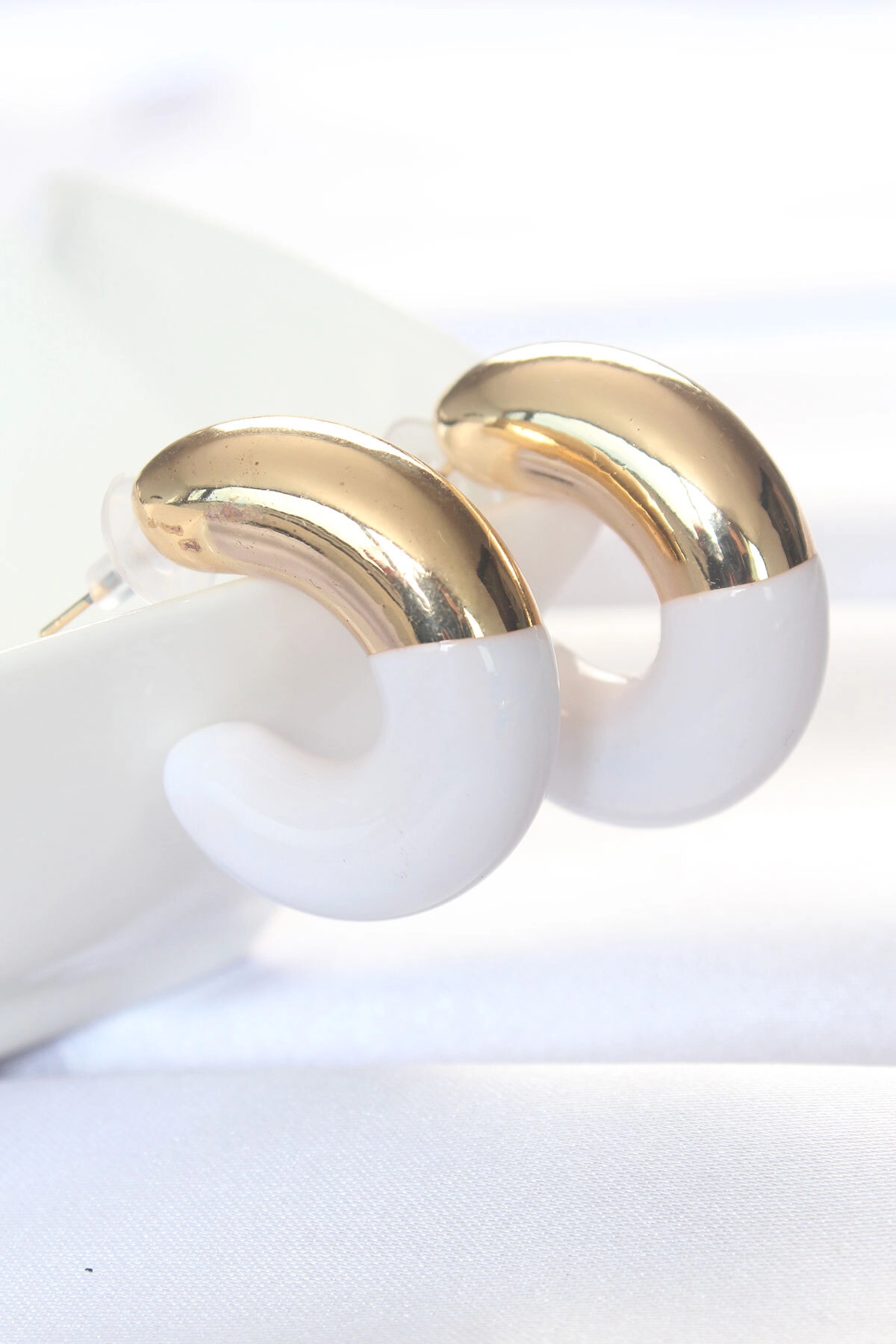 CCB Beyaz Gold Çift Renk Küpe-0