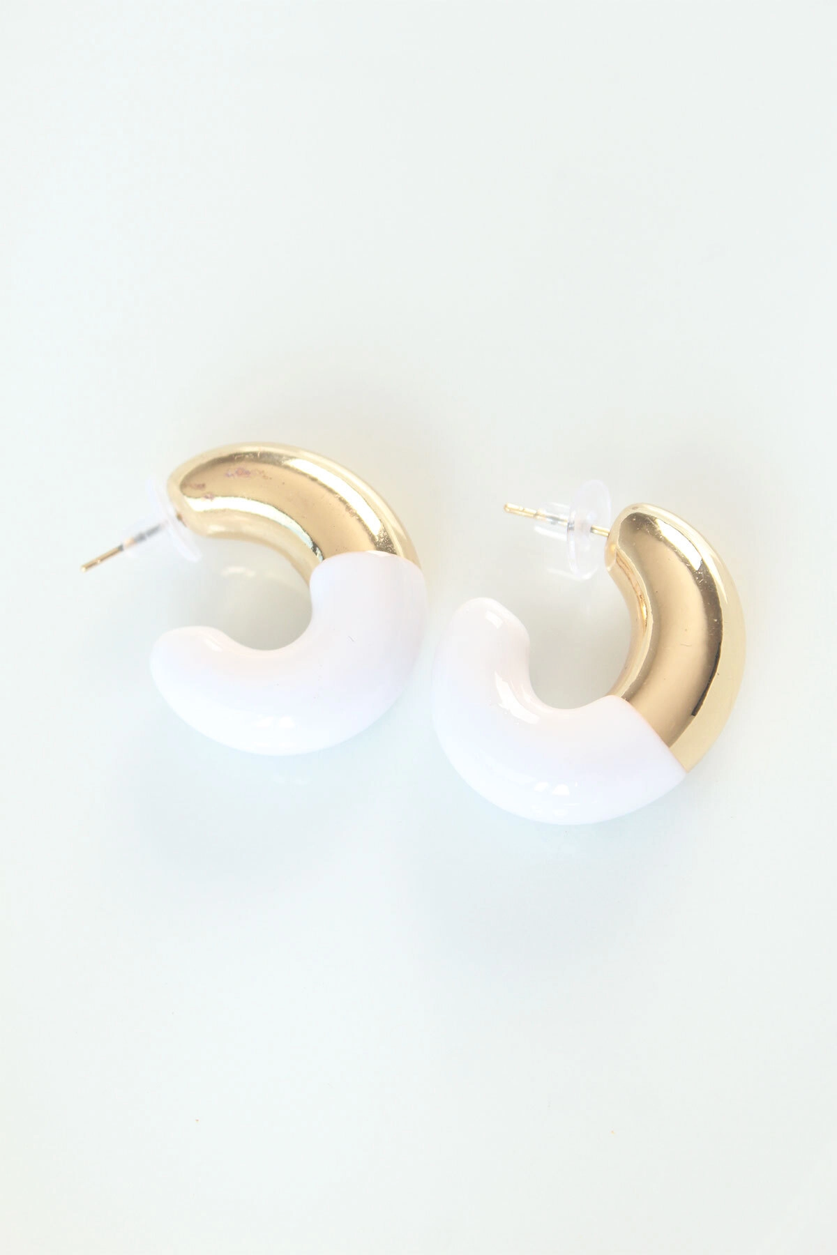 CCB Beyaz Gold Çift Renk Küpe-1