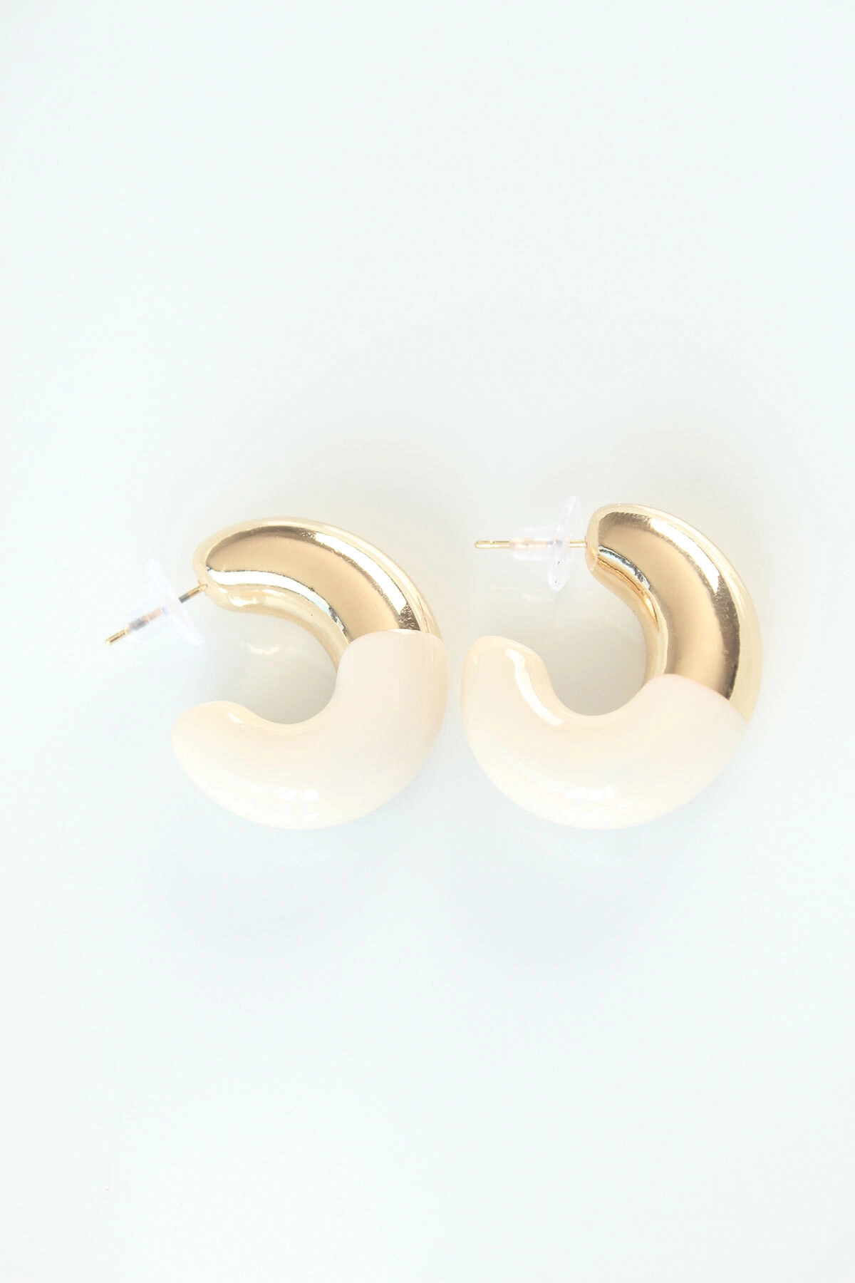 CCB Krem Gold Çift Renk Küpe-1