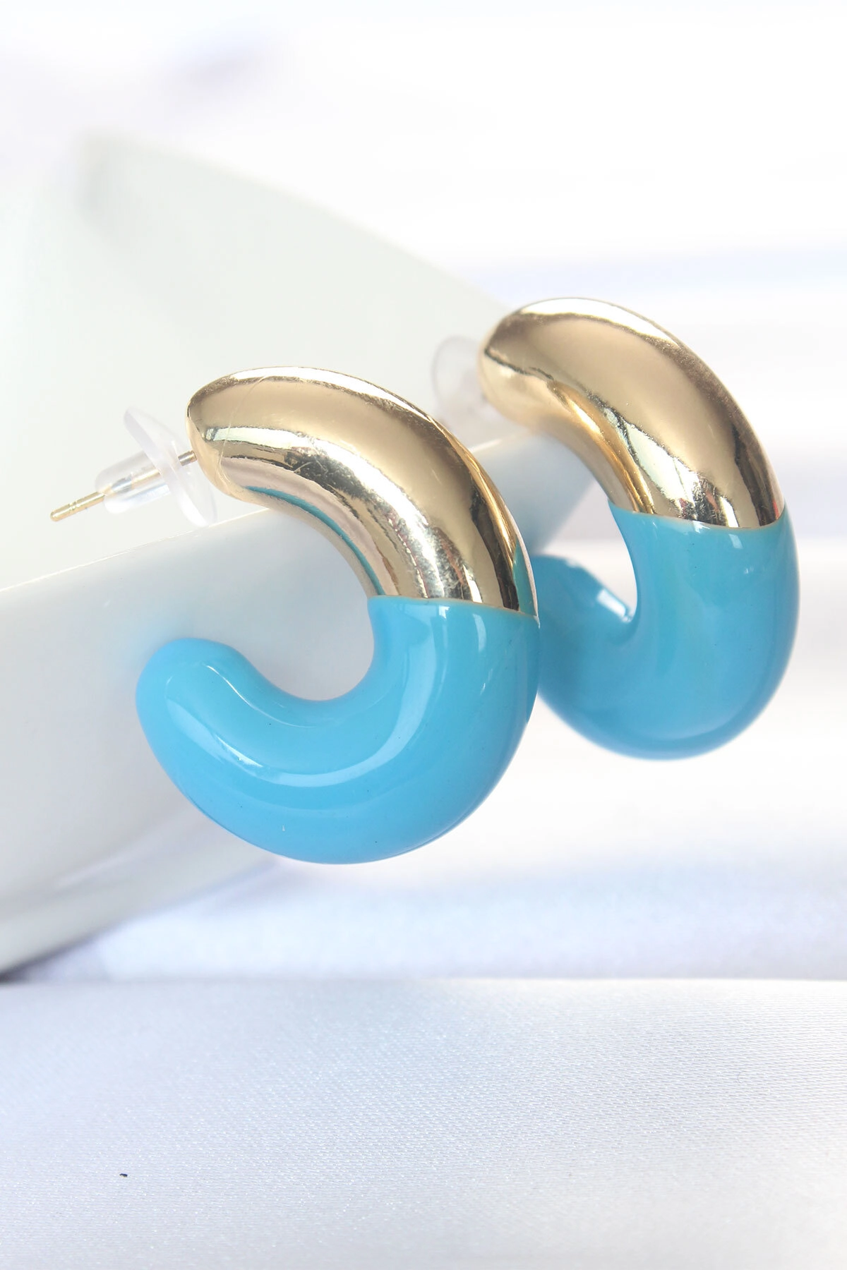 CCB Mavi Gold Çift Renk Küpe-1