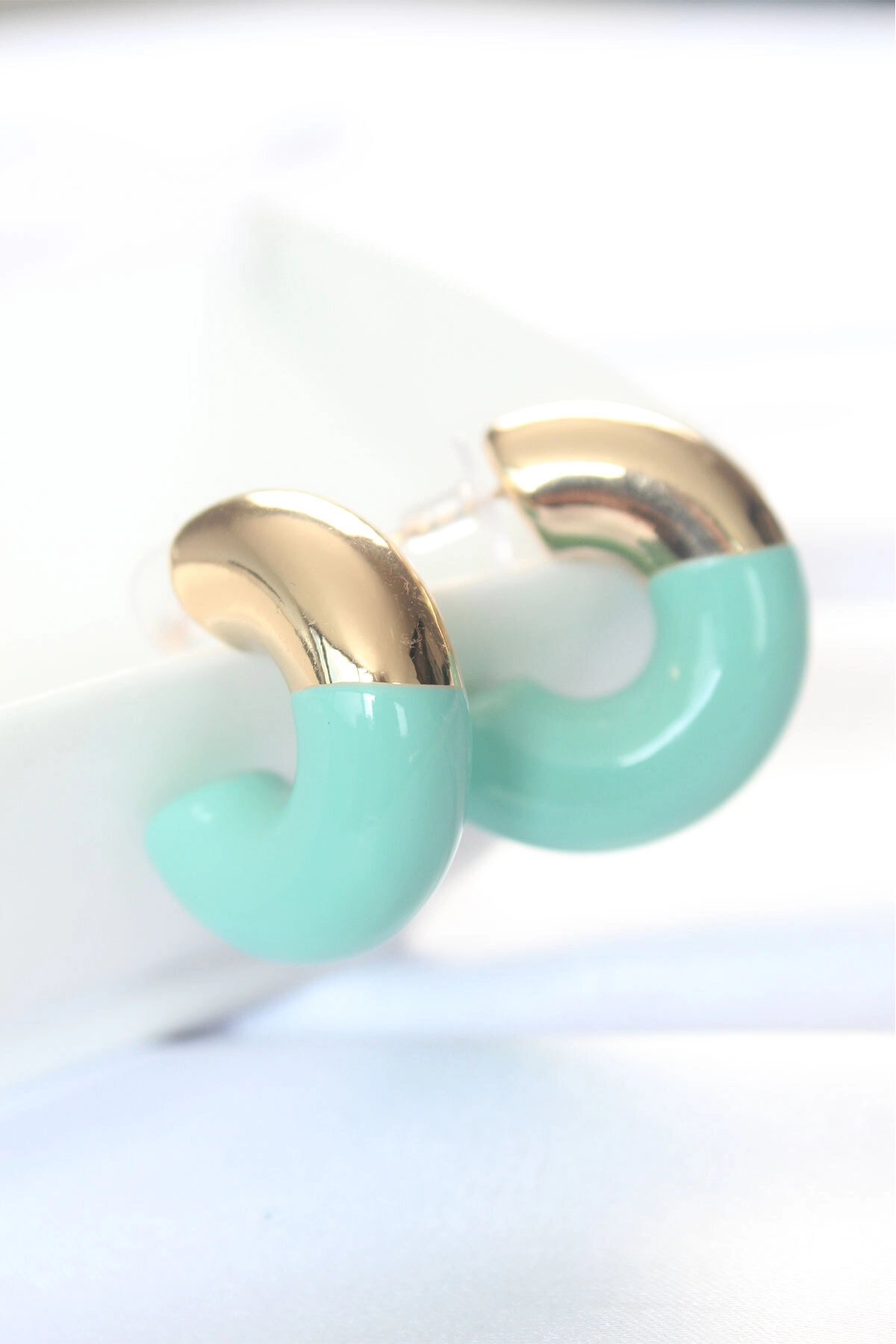 CCB Turkuaz Gold Çift Renk Küpe-0