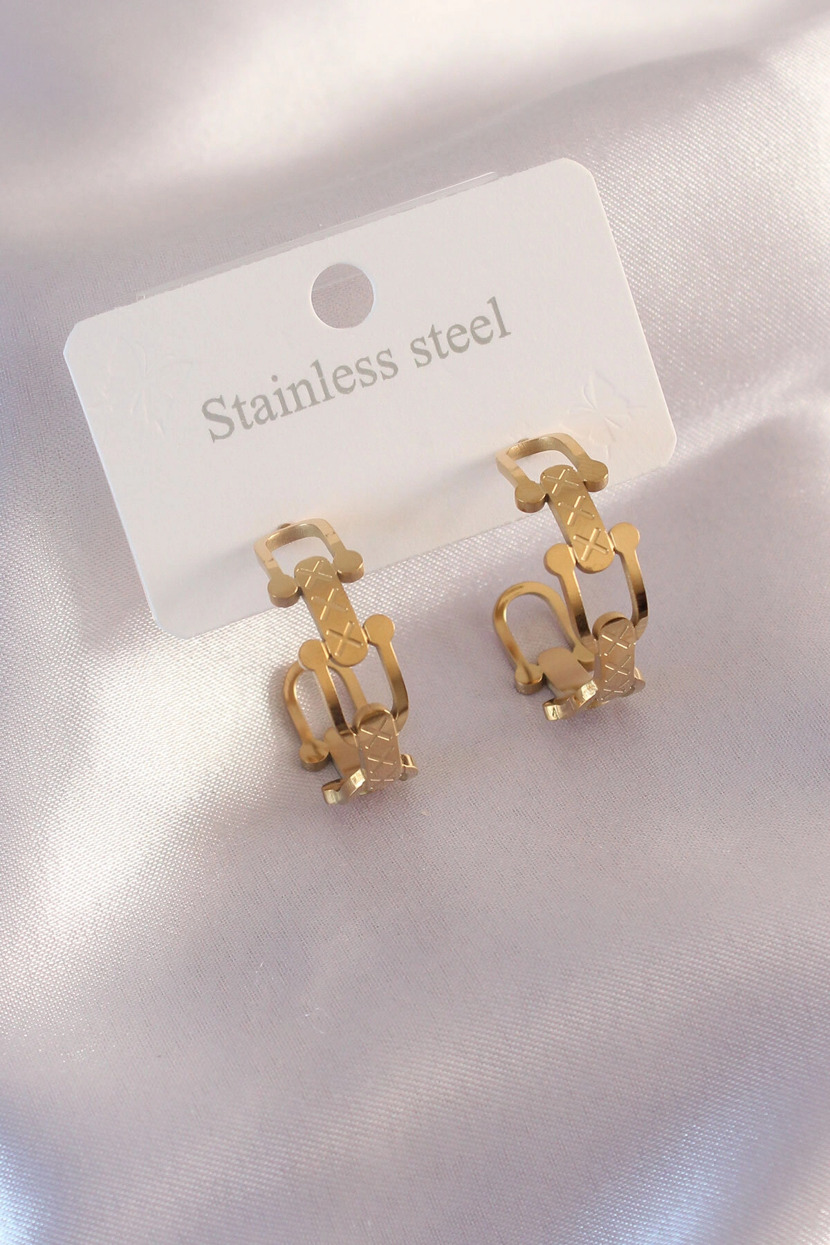 Çelik Gold Renk Tifanny Zincir Model Kadın Küpe-0