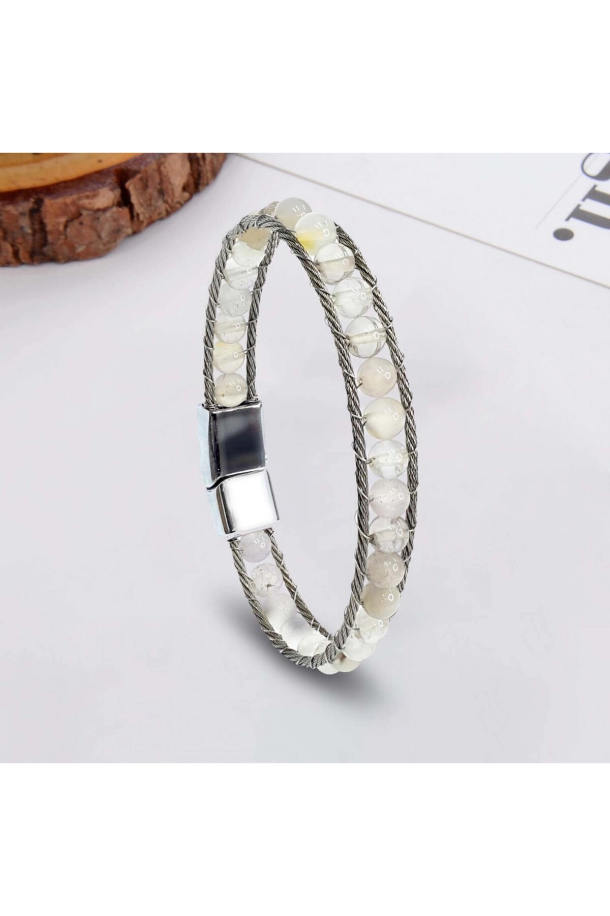 Çelik Halat Ve Ay Taşı Doğaltaş Bileklik-1