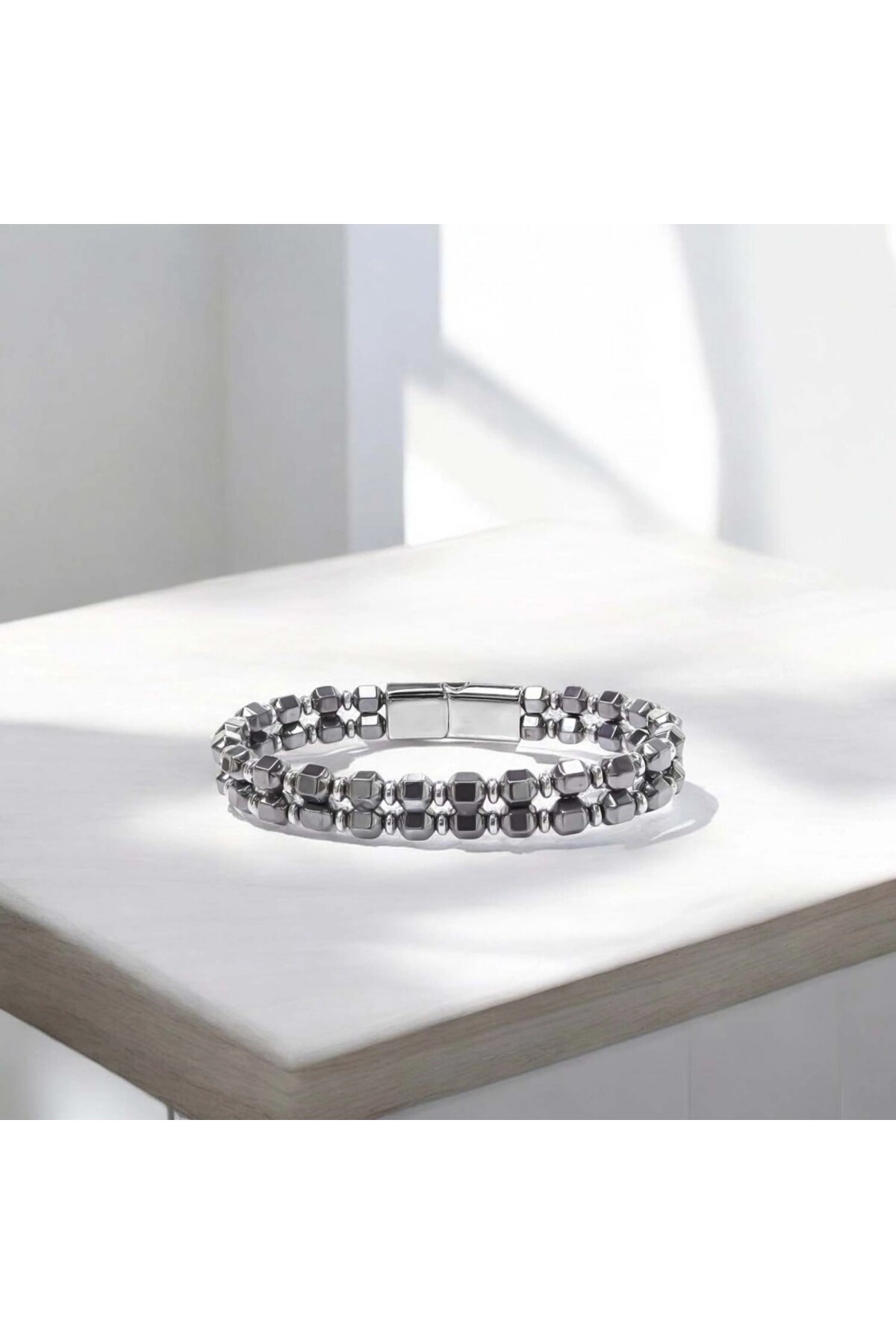 Çelik Halatlı Elmas Kesim Hematit Ayarlanabilir Bileklik-2