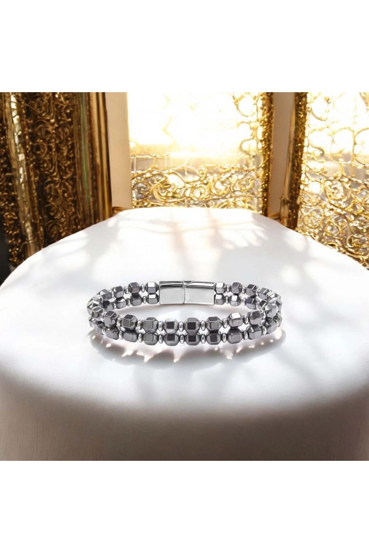 Çelik Halatlı Elmas Kesim Hematit Ayarlanabilir Bileklik-1