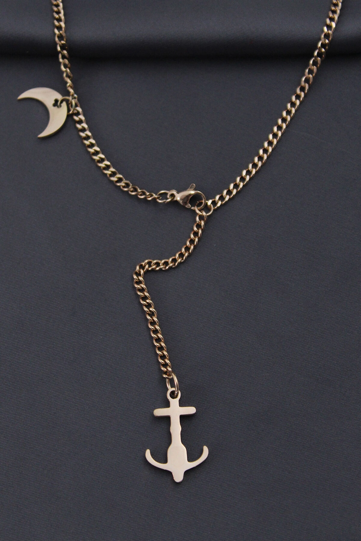 Çelik Rose Renk Çapa Tasarımlı Kadın Kolye-0