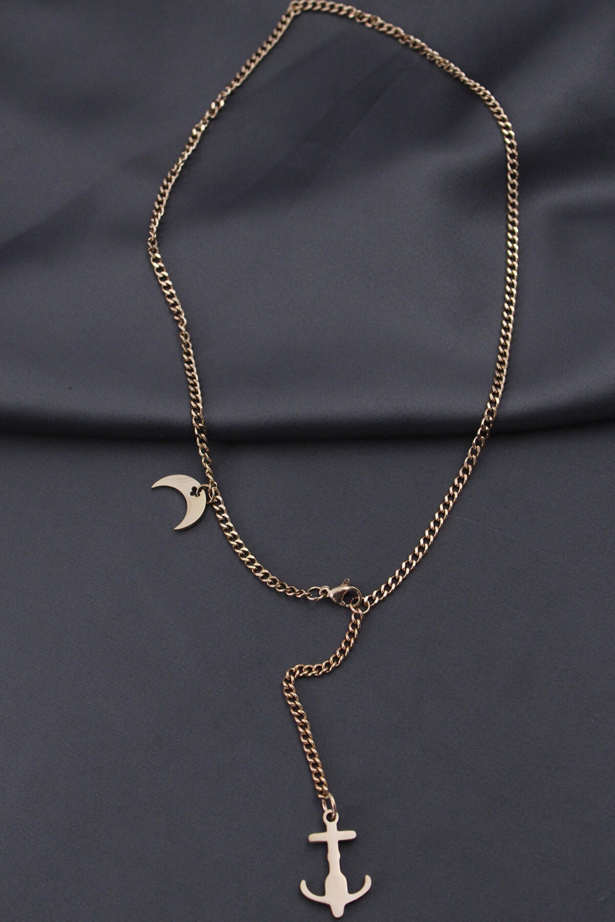 Çelik Rose Renk Çapa Tasarımlı Kadın Kolye-1