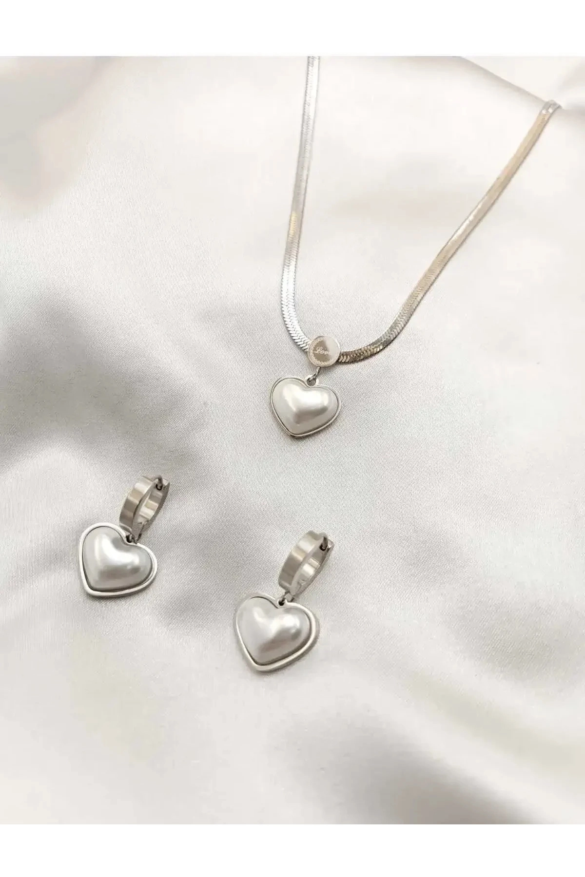 Çelik Venedik Kalp Kolye Küpe Silver Set | 316l Çelik - Kararmaz | Hediye Kadın-0