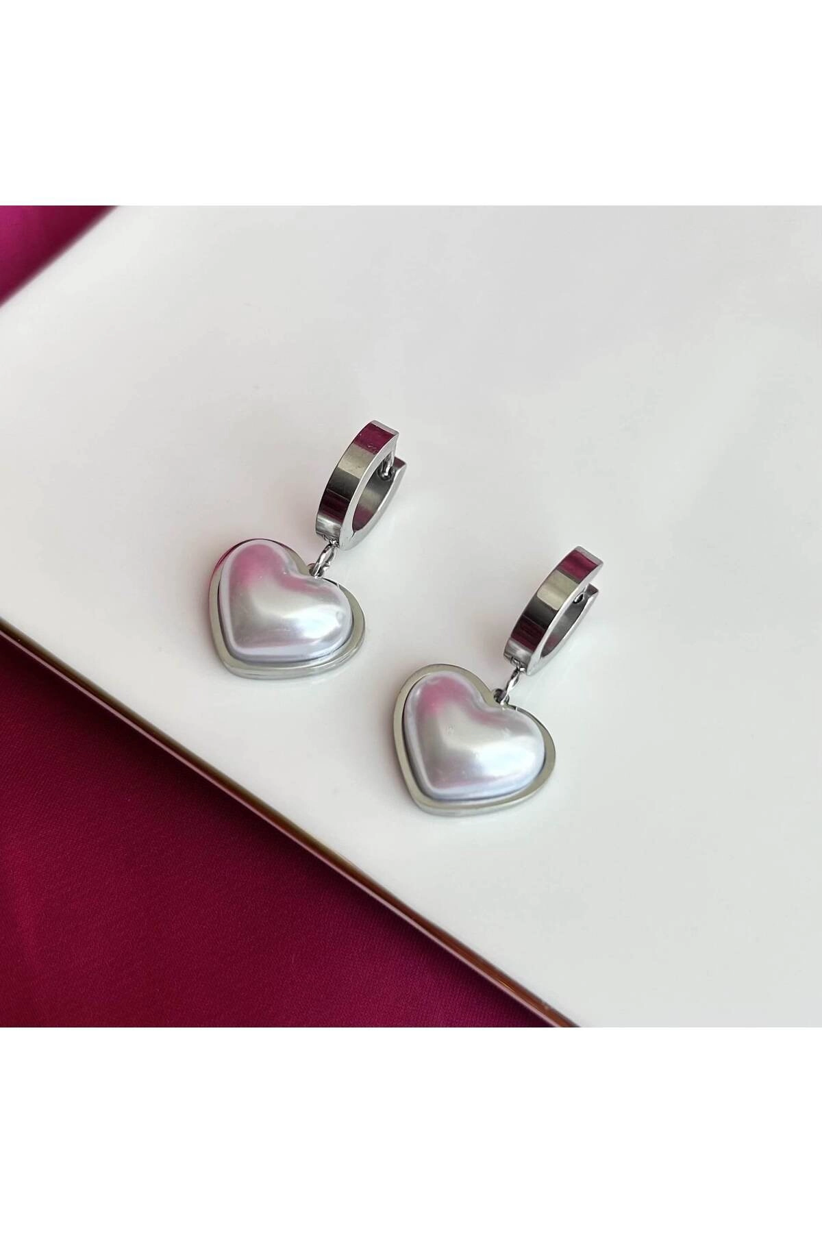 Çelik Venedik Kalp Kolye Küpe Silver Set | 316l Çelik - Kararmaz | Hediye Kadın-1