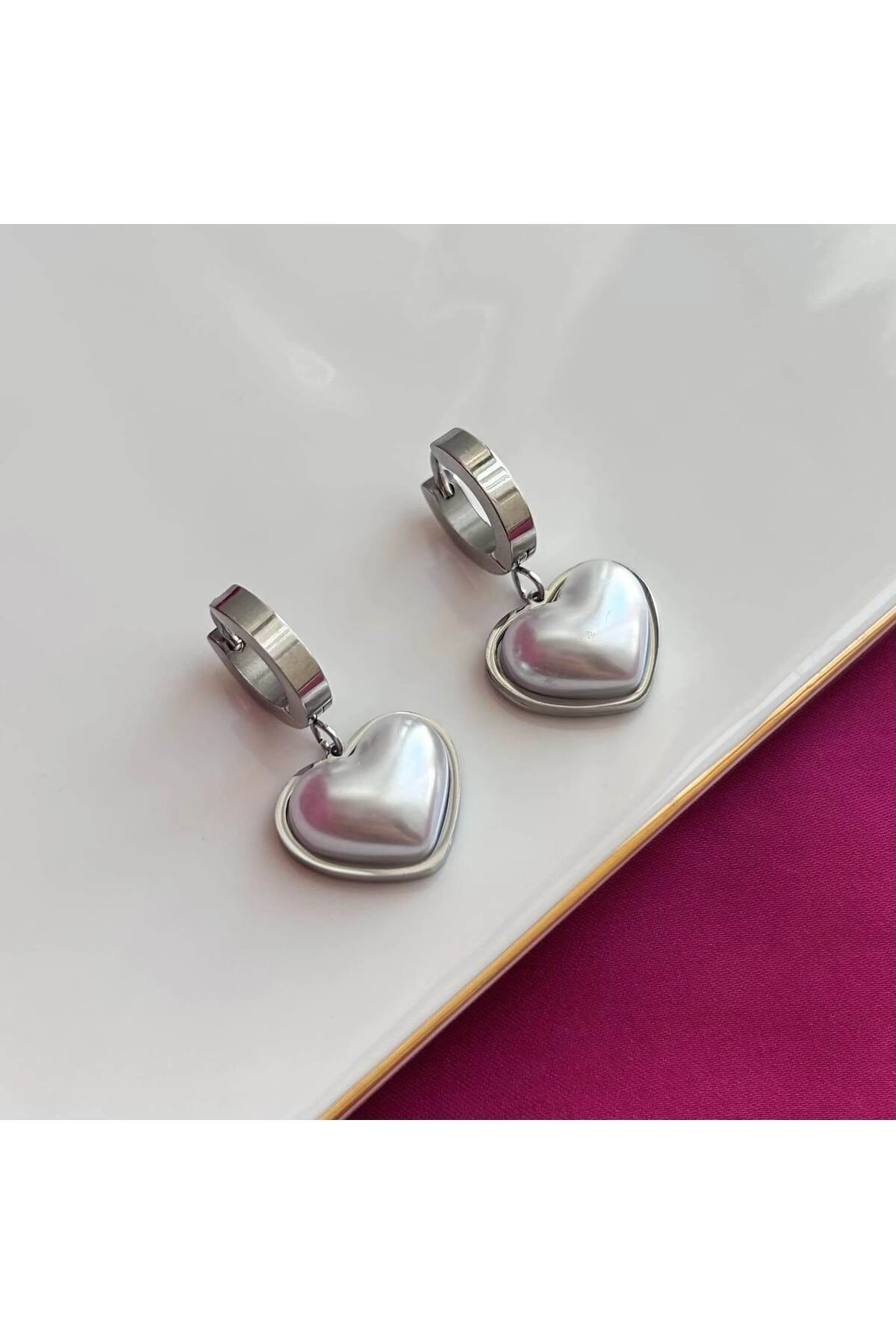 Çelik Venedik Kalp Kolye Küpe Silver Set | 316l Çelik - Kararmaz | Hediye Kadın-2